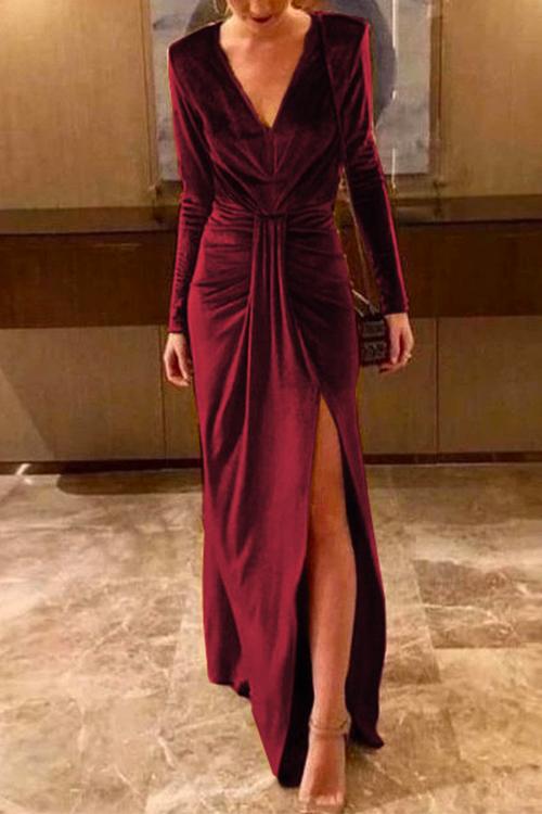 Paulina Deep V Velvet Long Dress DarkBlue 2