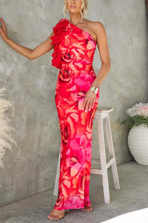 Margot Ruffle One-Shoulder Floral Maxi Dress Blue 3