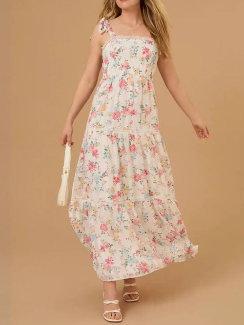 Isabelle Floral Smocked Maxi Dress Cream 1