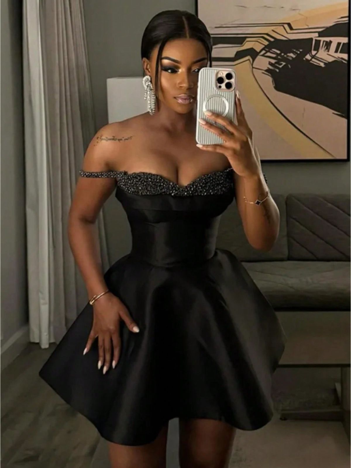 Valentina Satin A-Line Dress Black 2