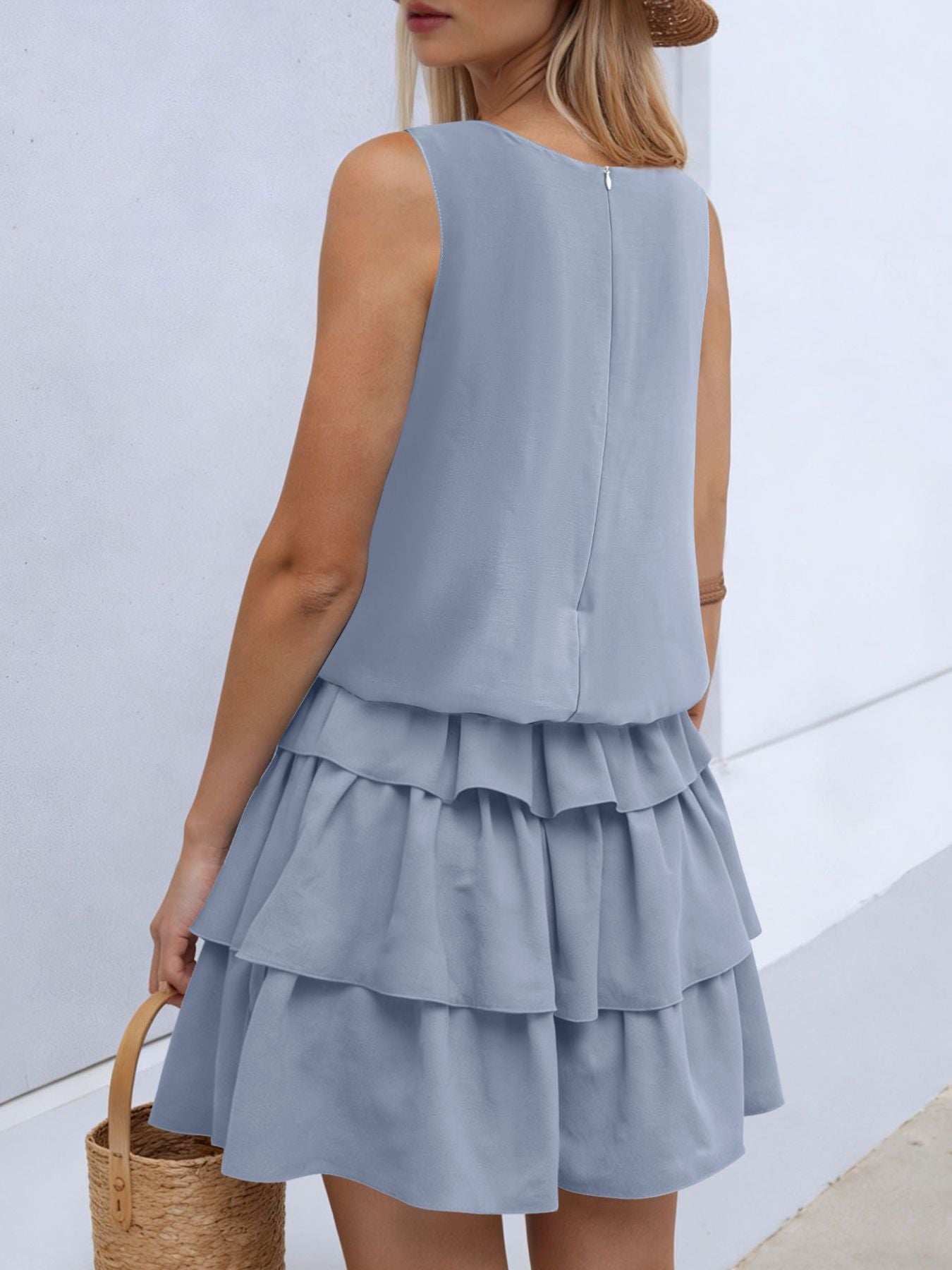 Celestine Ruffle Layered Mini Dress Light Blue 4