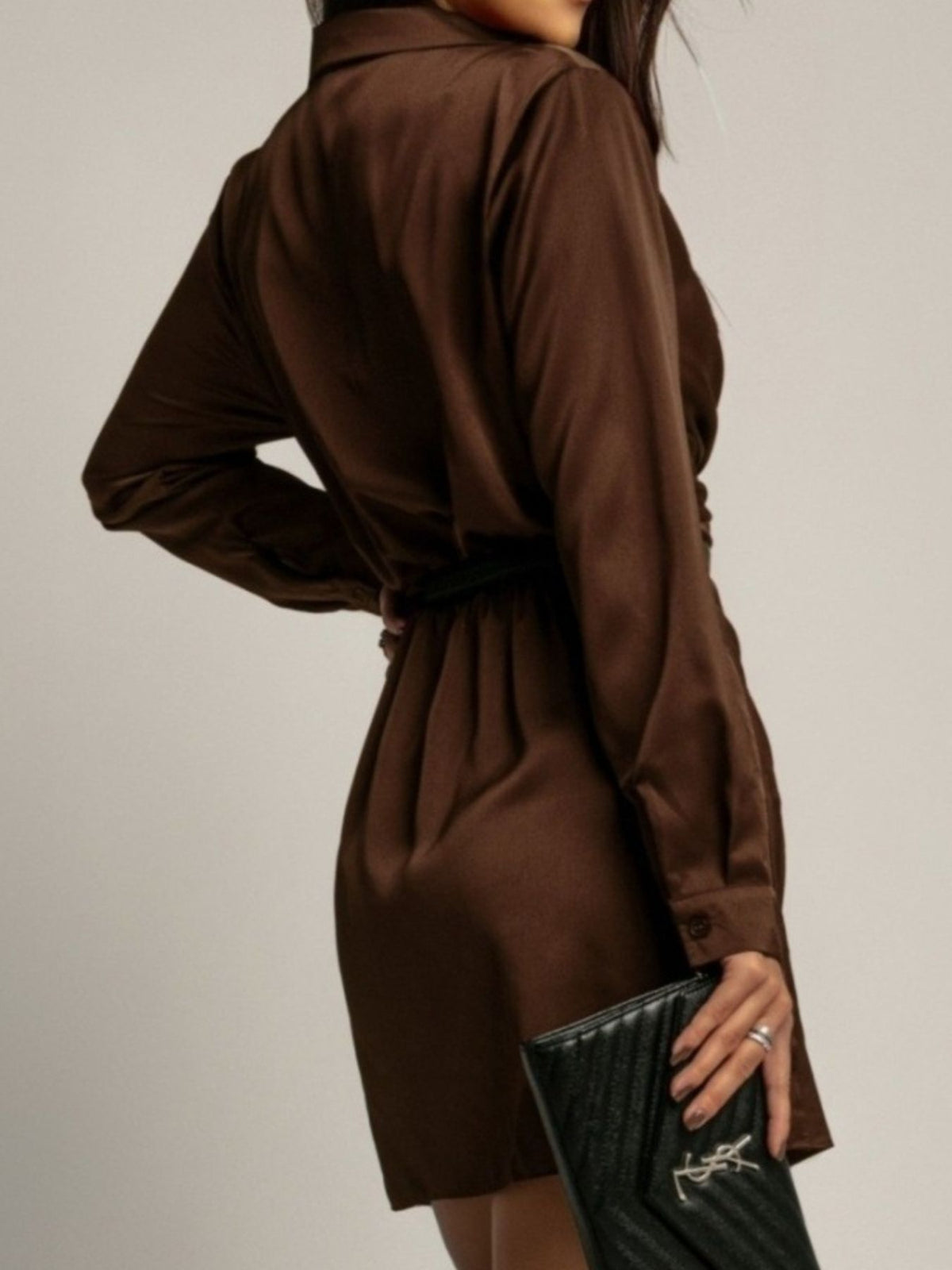 Margot Satin Collared Dress Dark Green 6