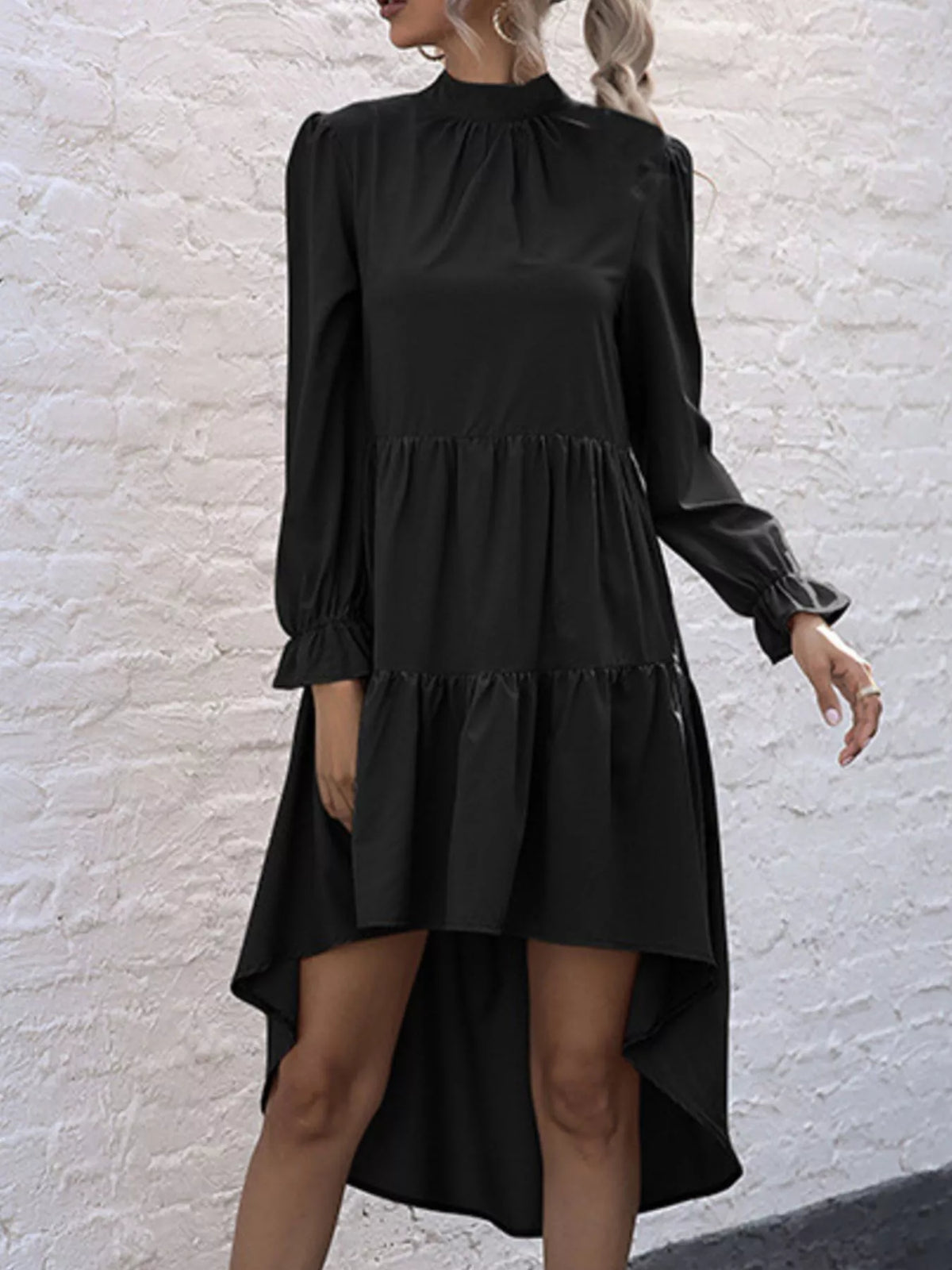 Valentina High-Low Flounce Dress in Sage Khaki 7