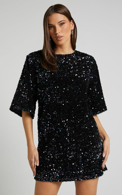 Celine Sequin Mini Dress Blue 1