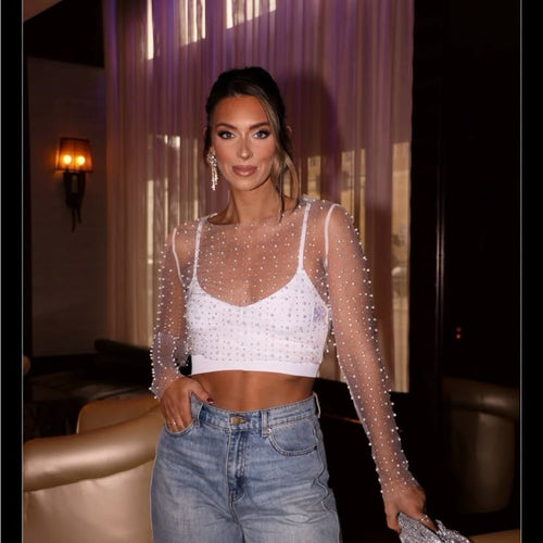 Aria Pearl Mesh Top White 1