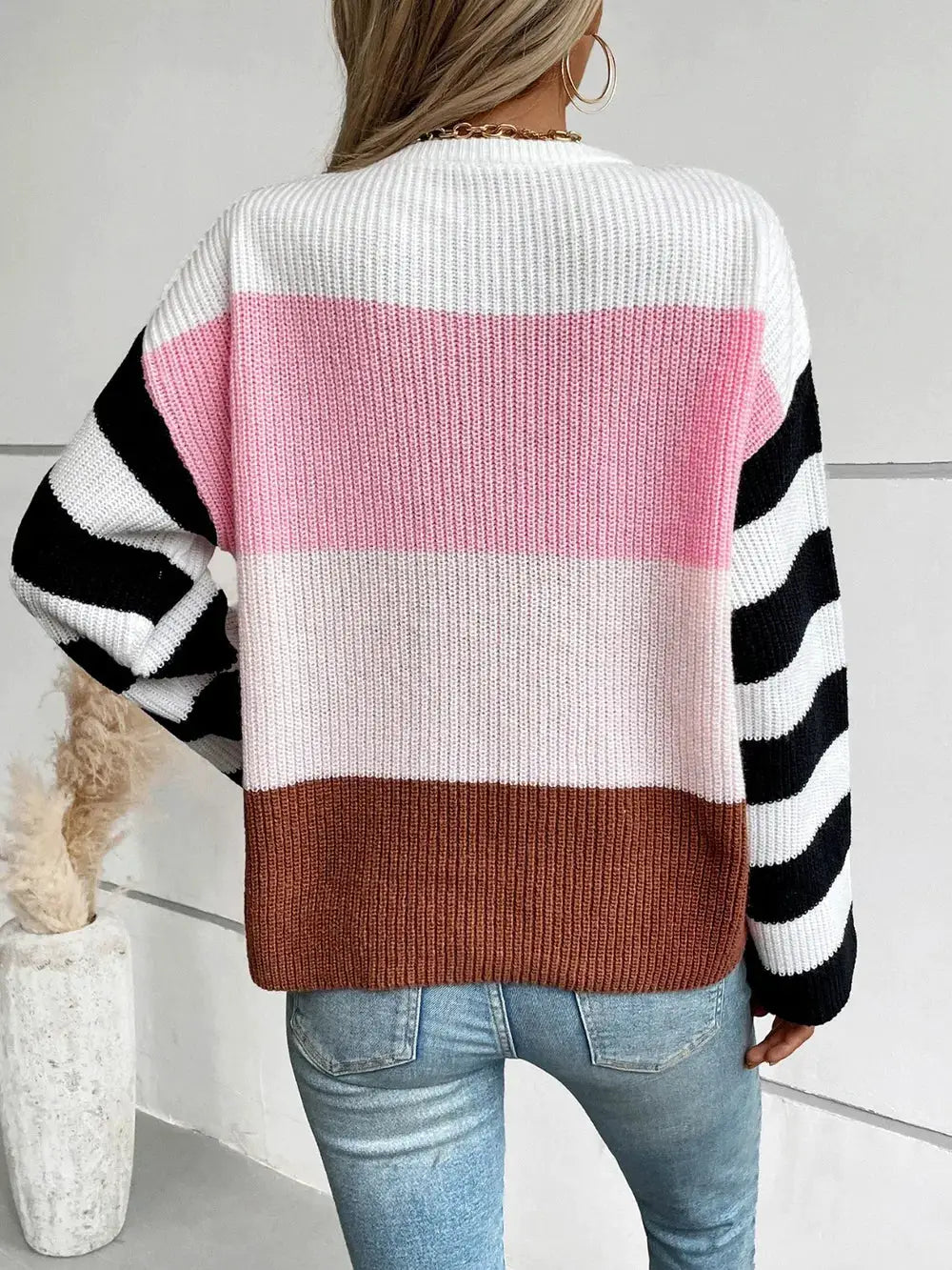 Margot Color-Block Knit Sweater Dark Gray 2