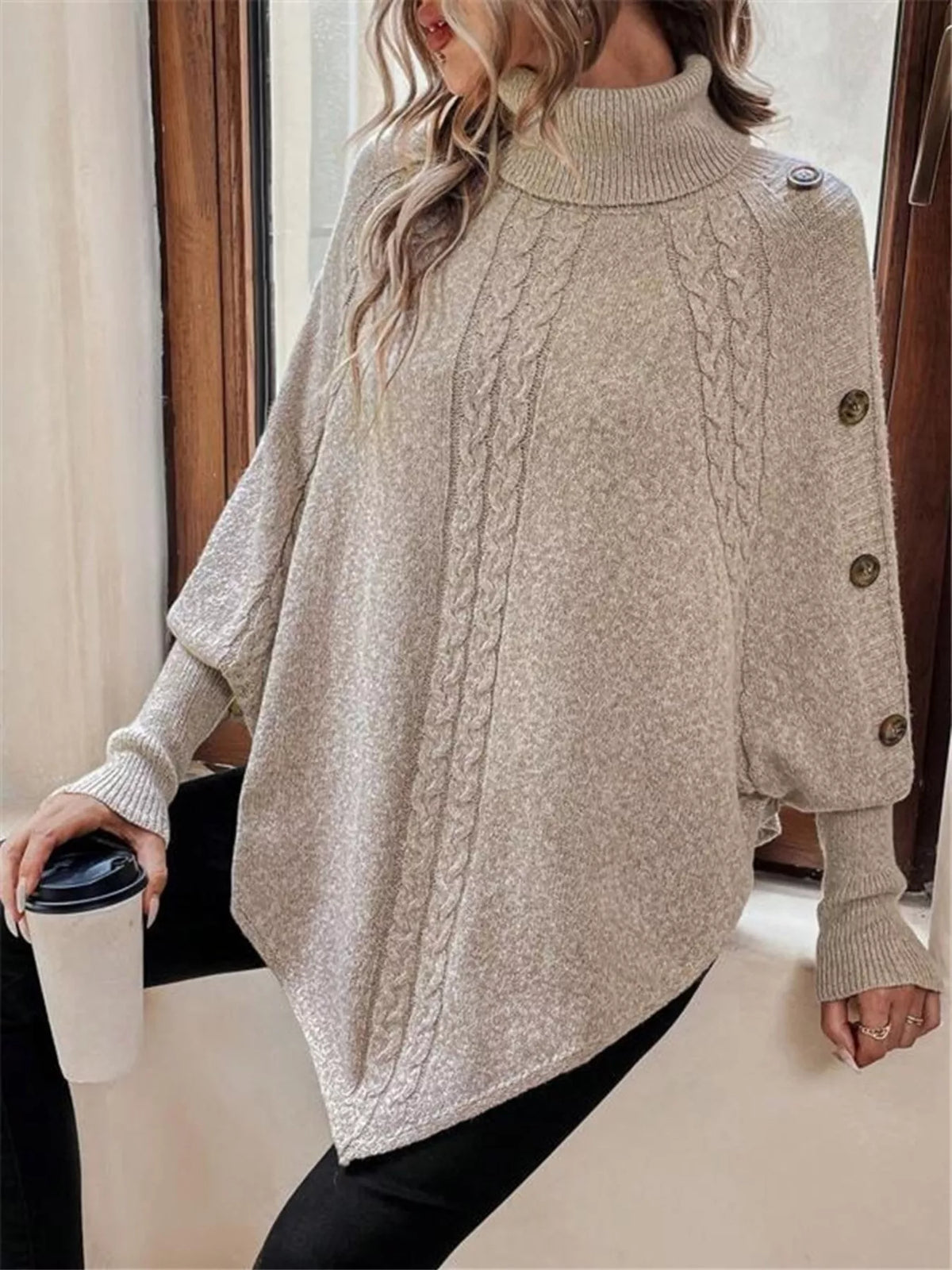 Margot Cable Knit Turtleneck Sweater Black 5