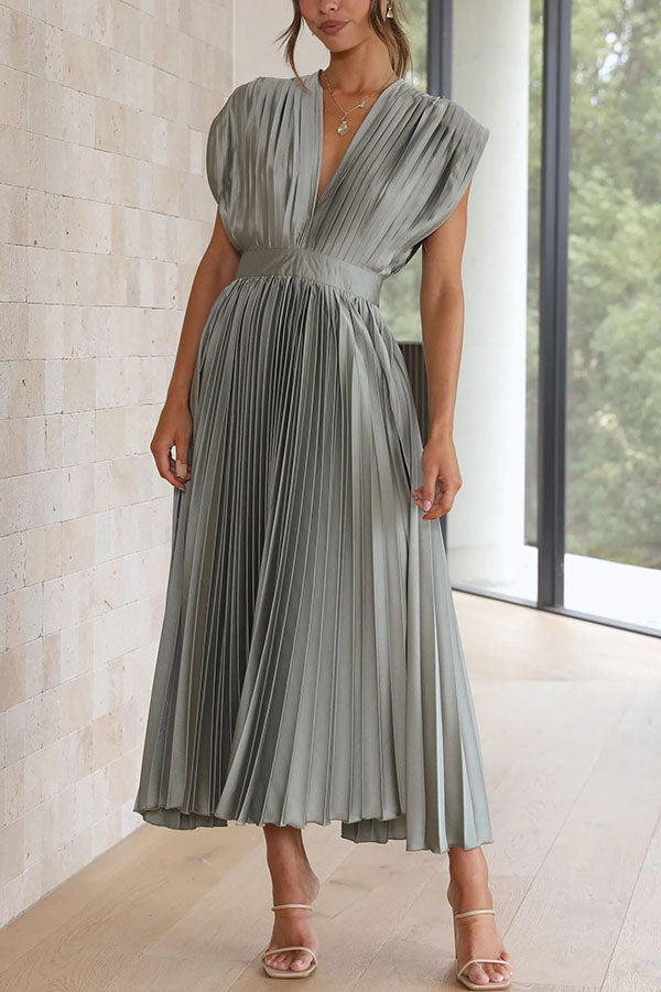 Georgina Satin Pleated Midi Dress Green 3