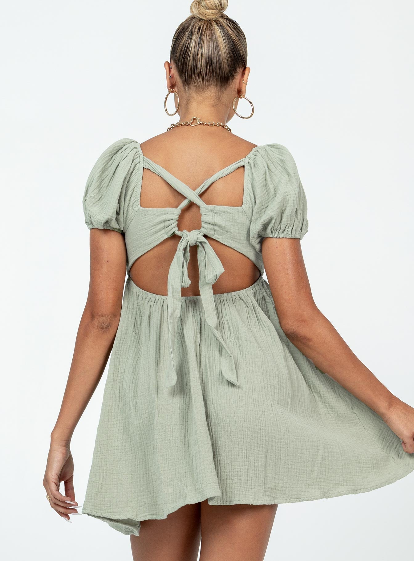 Valentina Silk Mini Dress in Sage Sage 5
