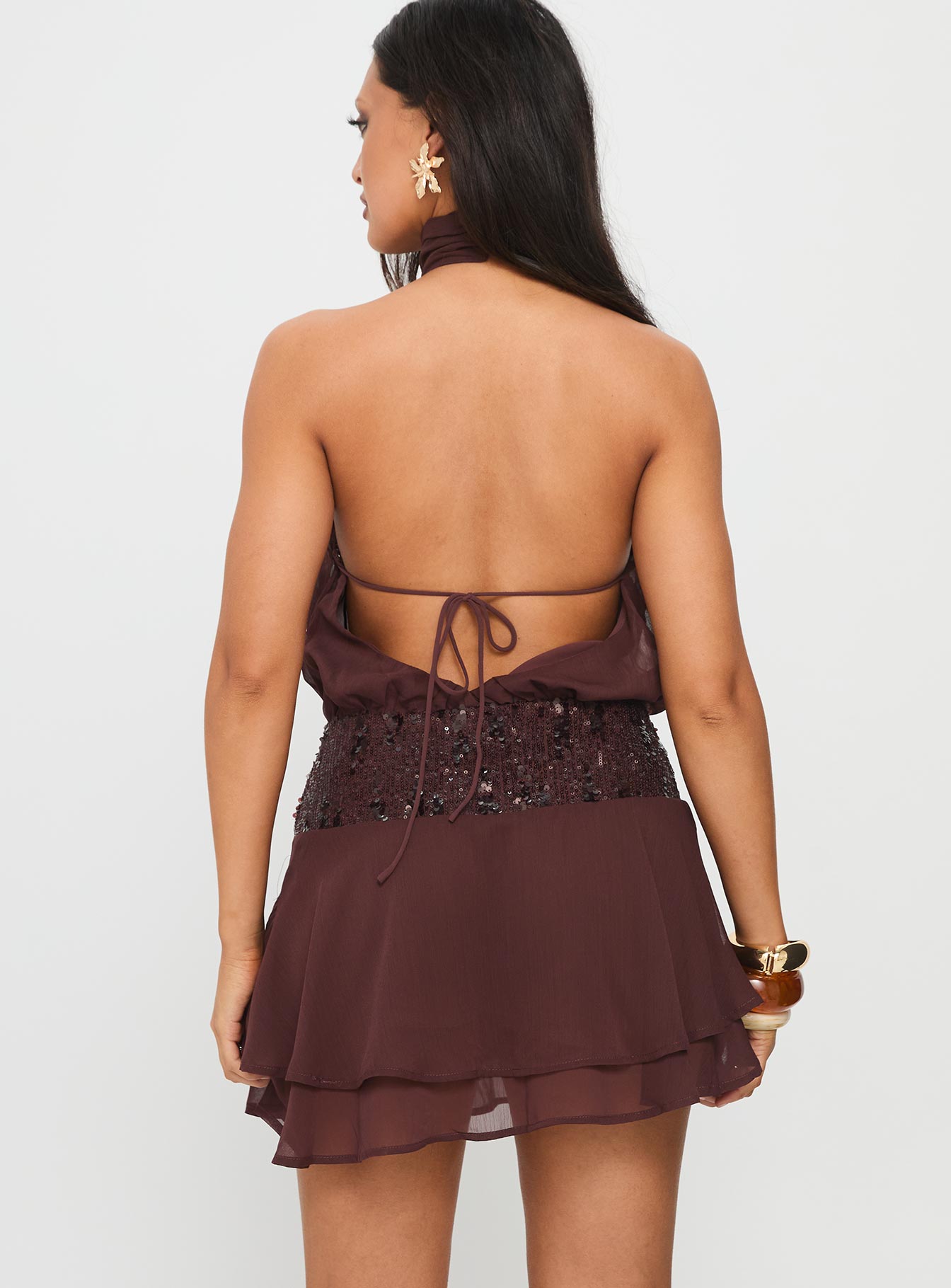 Zenayda Sequin Mini Dress in Chocolate Brown 5