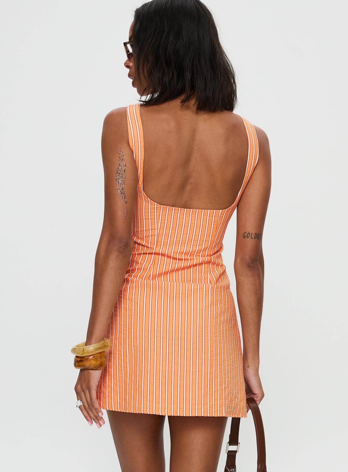 Ellesandra Striped Mini Dress Orange Stripe 5