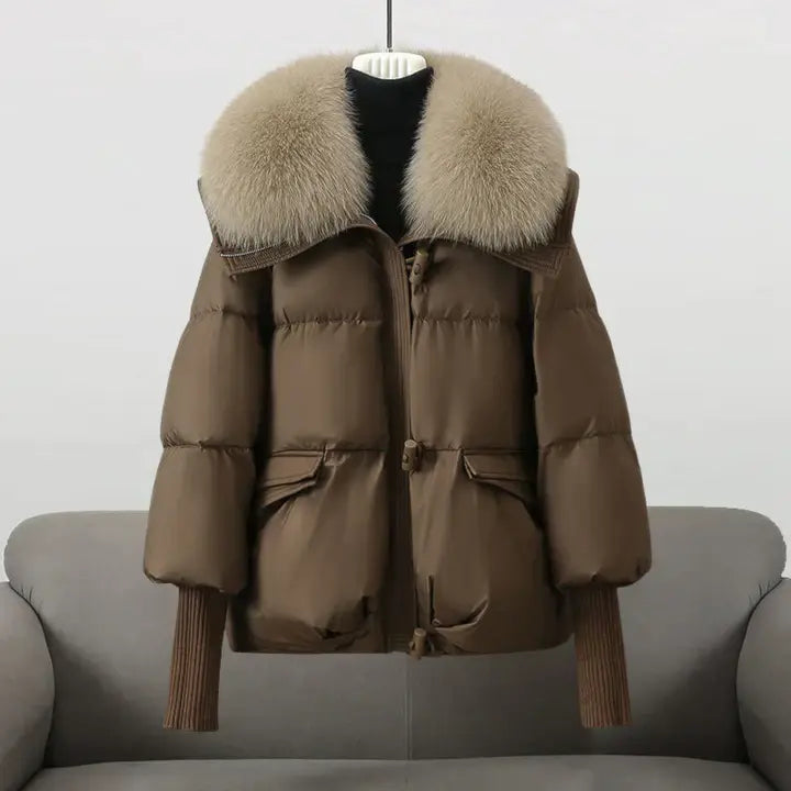 Christina Faux Fur Collar Winter Jacket Brown 3