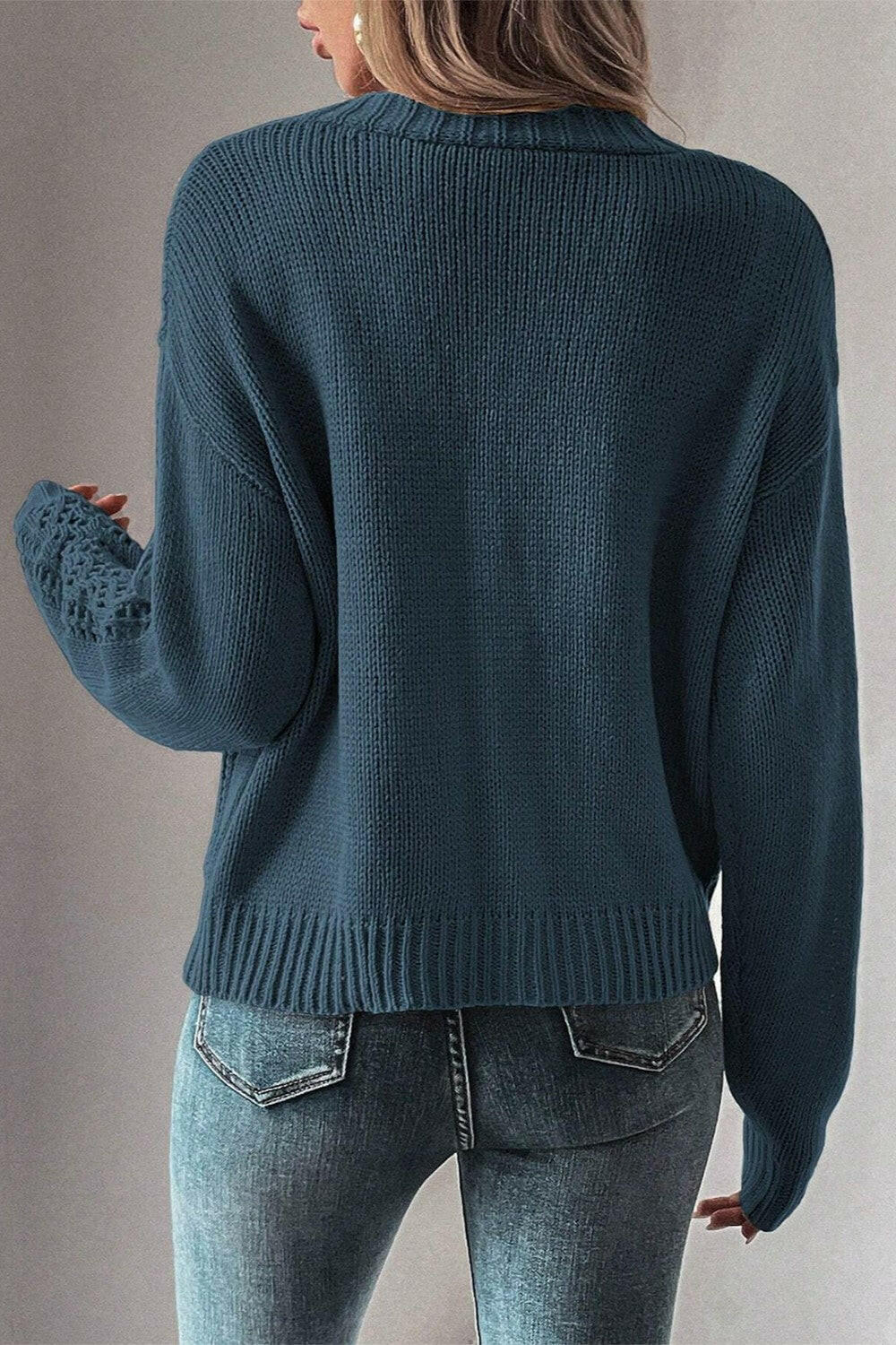 Margot Long Cardigan in Openwork Knit Black 7