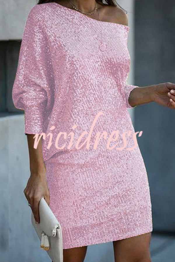 Vivienne Sequin Off-Shoulder Mini Dress Pink 4
