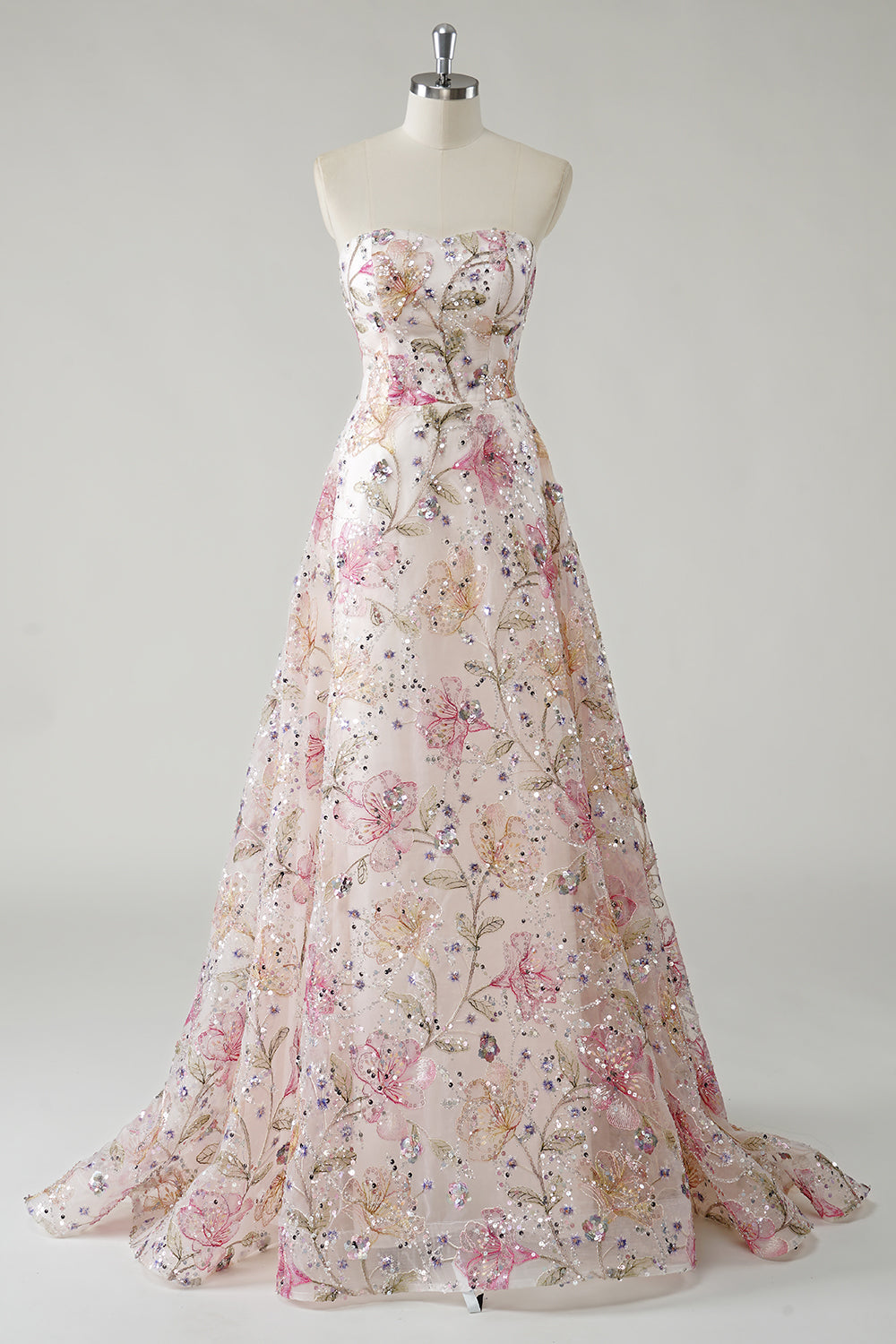 Vivienne Sequin Floral Gown Line Strapless Sequin Floral Long Prom Dress 1