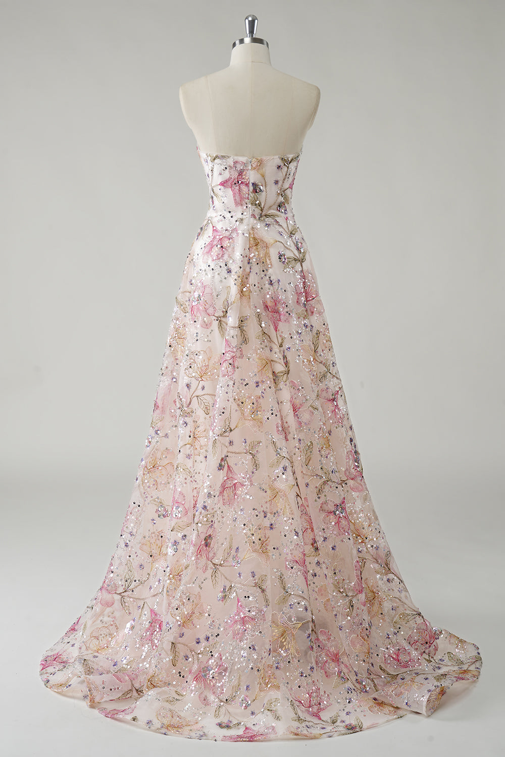 Vivienne Sequin Floral Gown Line Strapless Sequin Floral Long Prom Dress 2