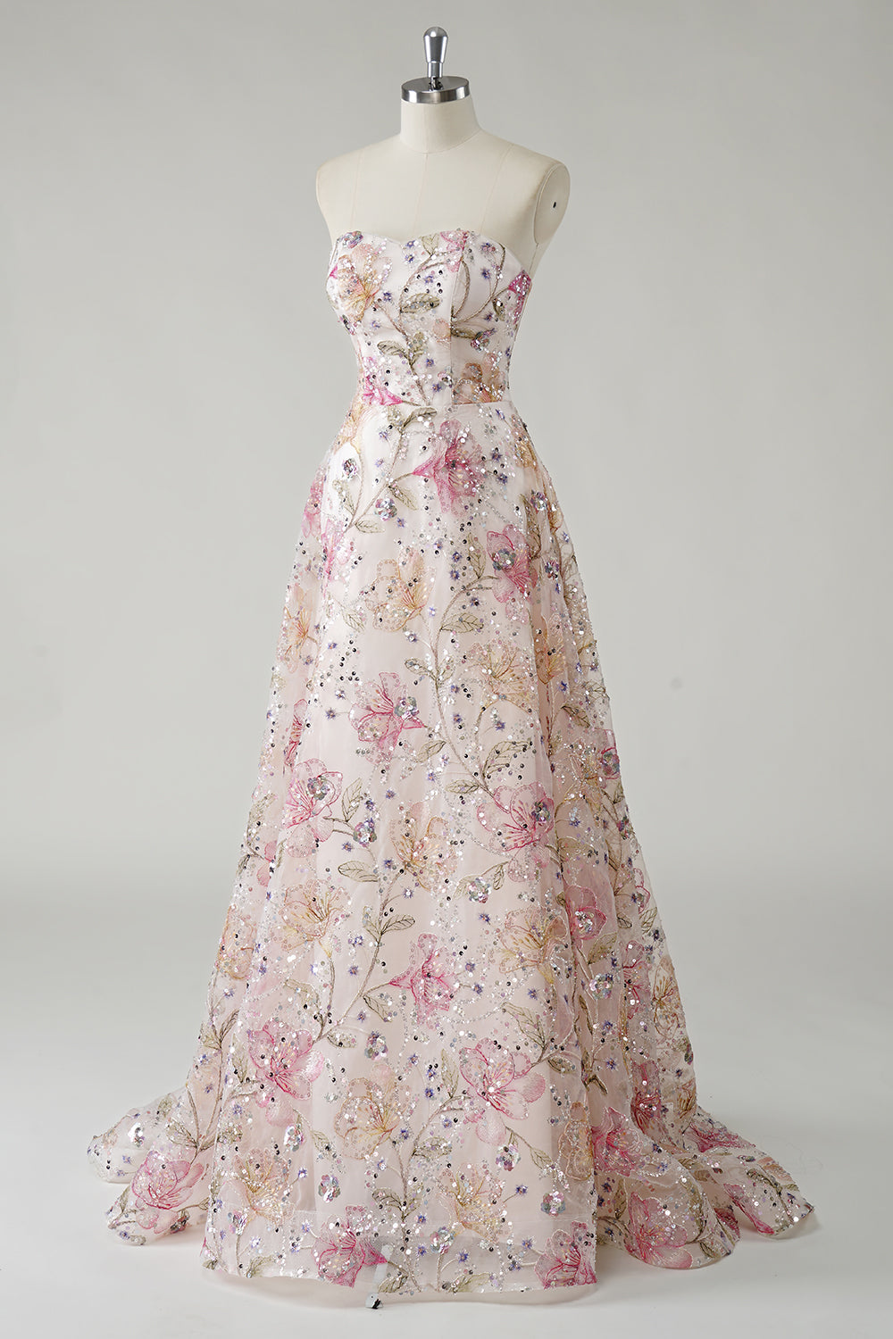 Vivienne Sequin Floral Gown Line Strapless Sequin Floral Long Prom Dress 3