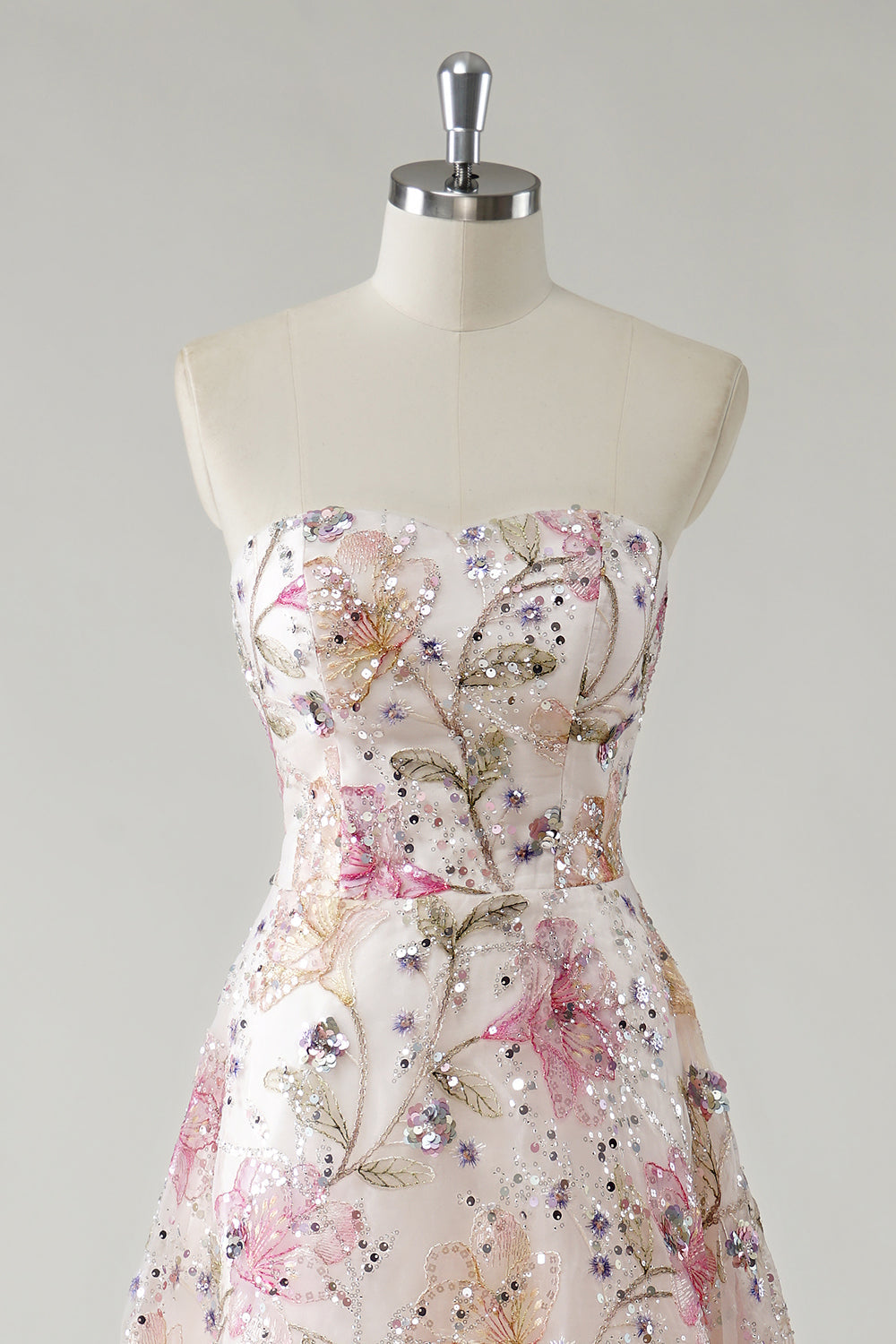 Vivienne Sequin Floral Gown Line Strapless Sequin Floral Long Prom Dress 4