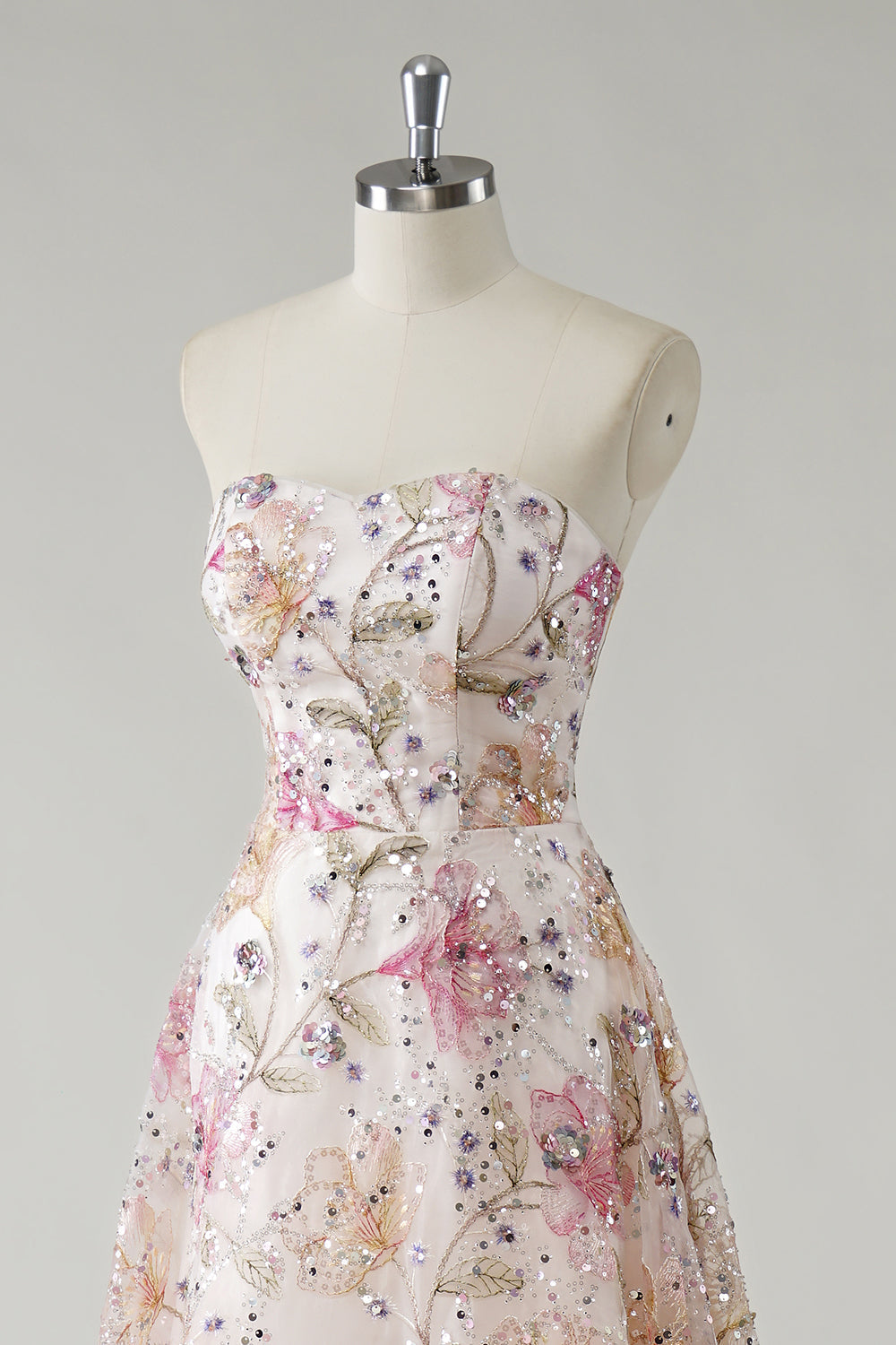 Vivienne Sequin Floral Gown Line Strapless Sequin Floral Long Prom Dress 6