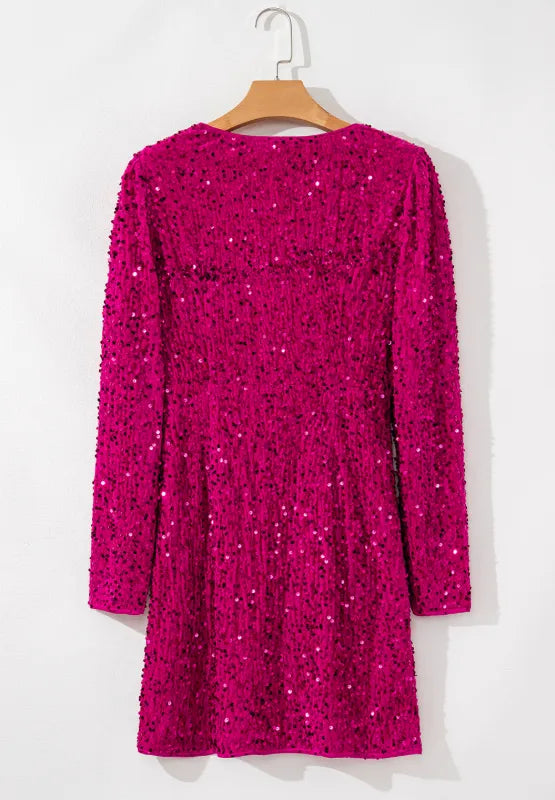 Vera Sequin Surplice Mini Dress Deep Rose 6