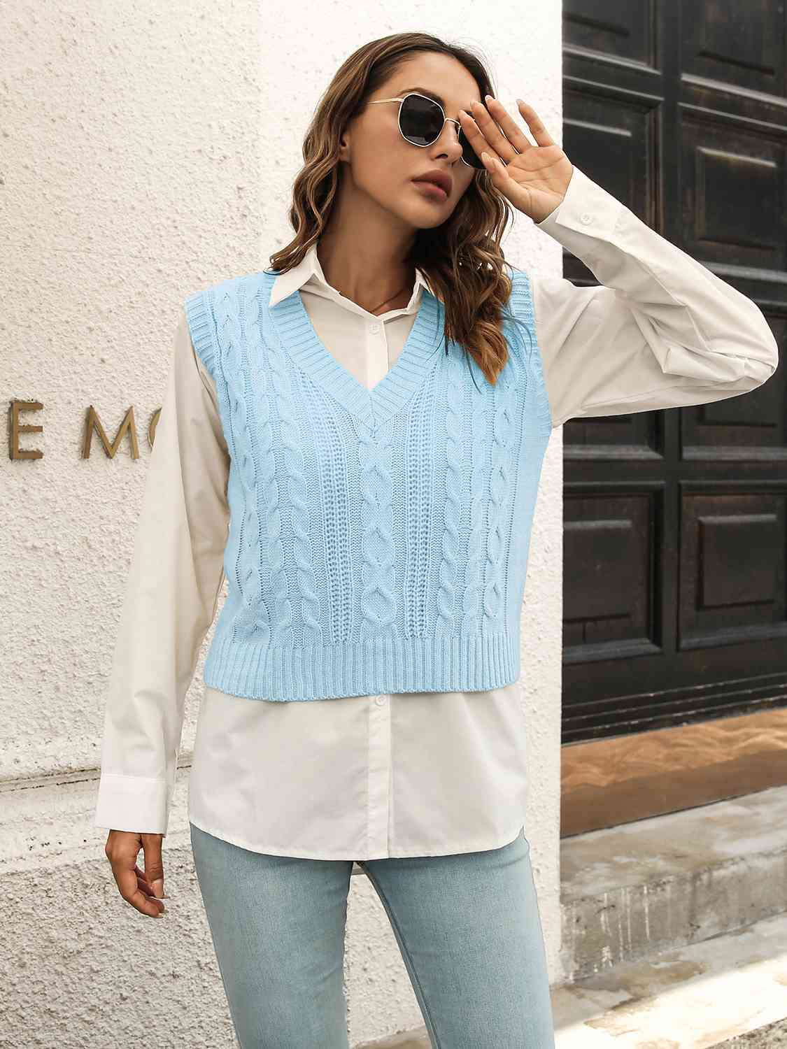 Margot V-Neck Sweater Vest Pastel  Blue 5