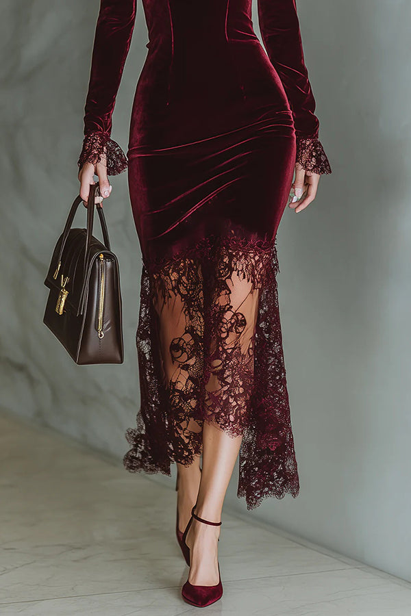 Celeste Velvet & Lace Maxi Dress Black 8