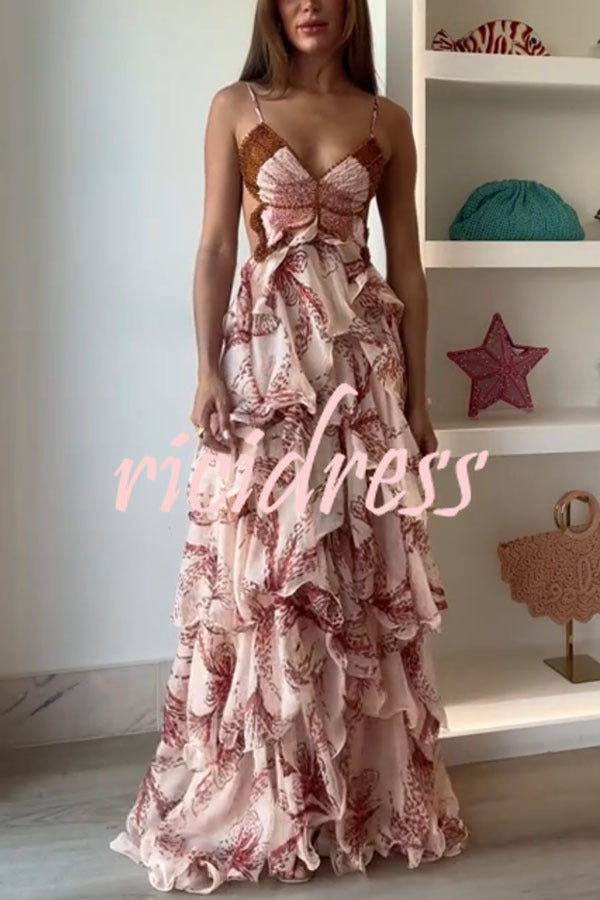 Ariae Butterfly Print Ruffle Maxi Dress up Maxi Dress 1
