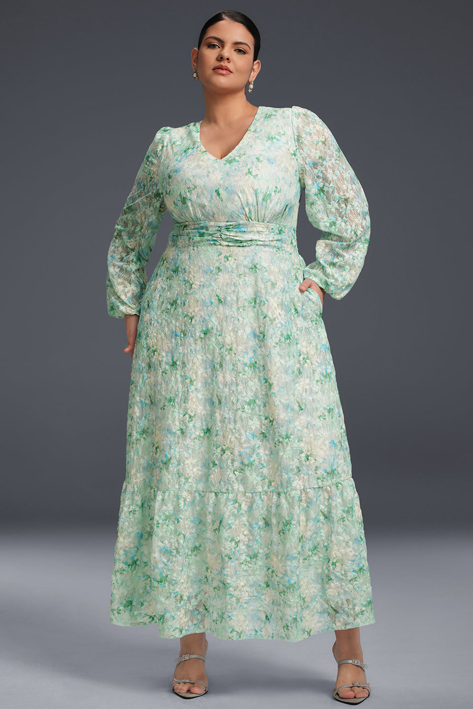 Isabelle Floral Pleated Maxi Dress Neck Floral Maxi Dress 1