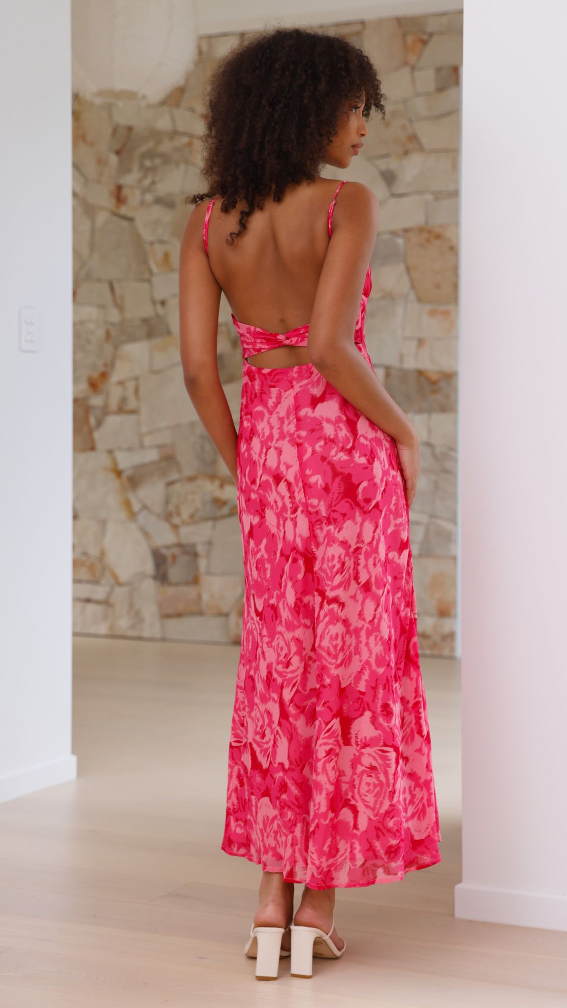 Margie Satin Midi Dress Pink Floral 4