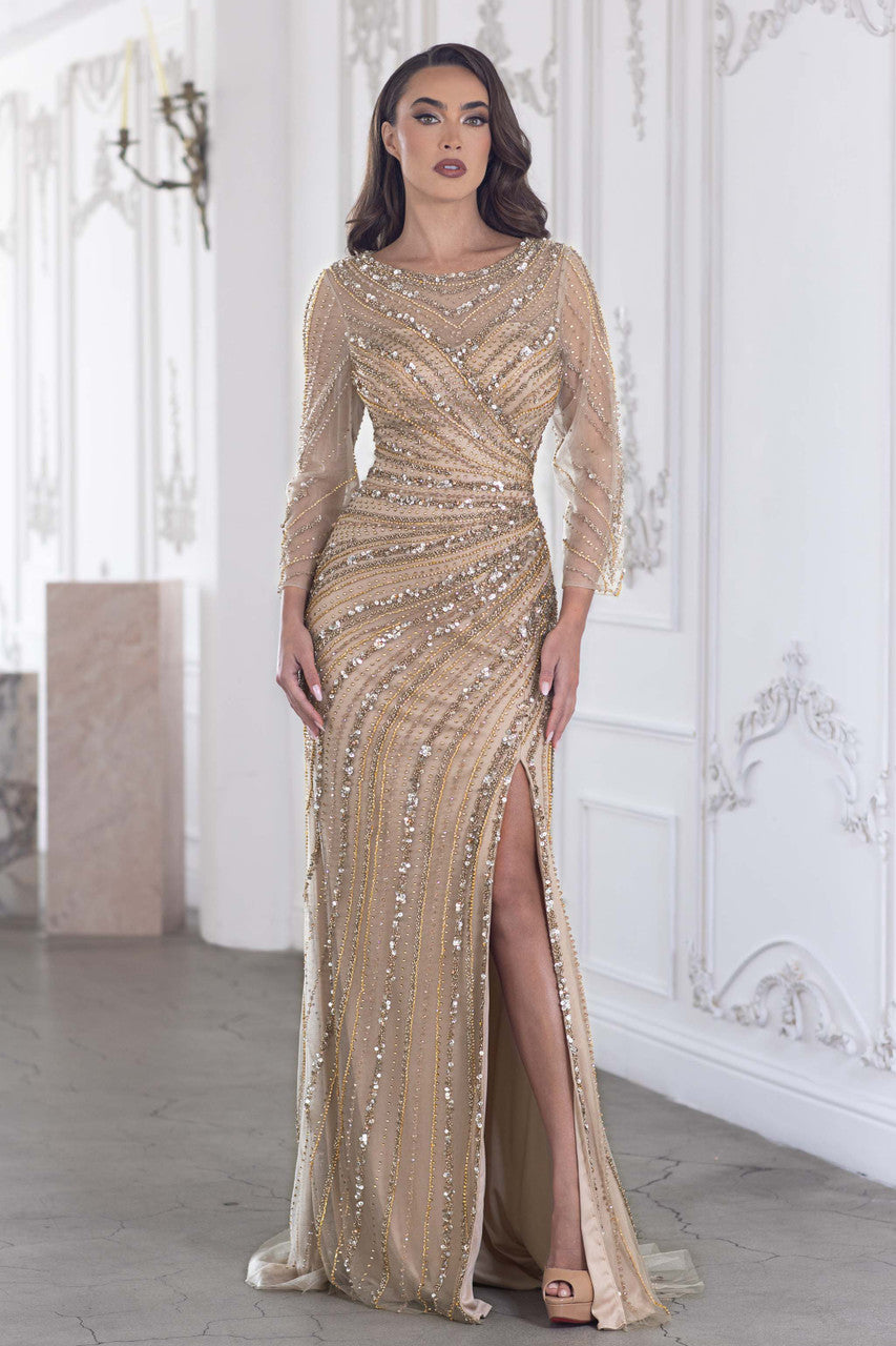 Lenovia Beaded Gold Formal Dress Rose Gold 3