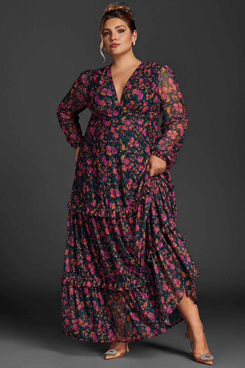 Isabelle Floral Lantern Sleeve Maxi Dress Black 4