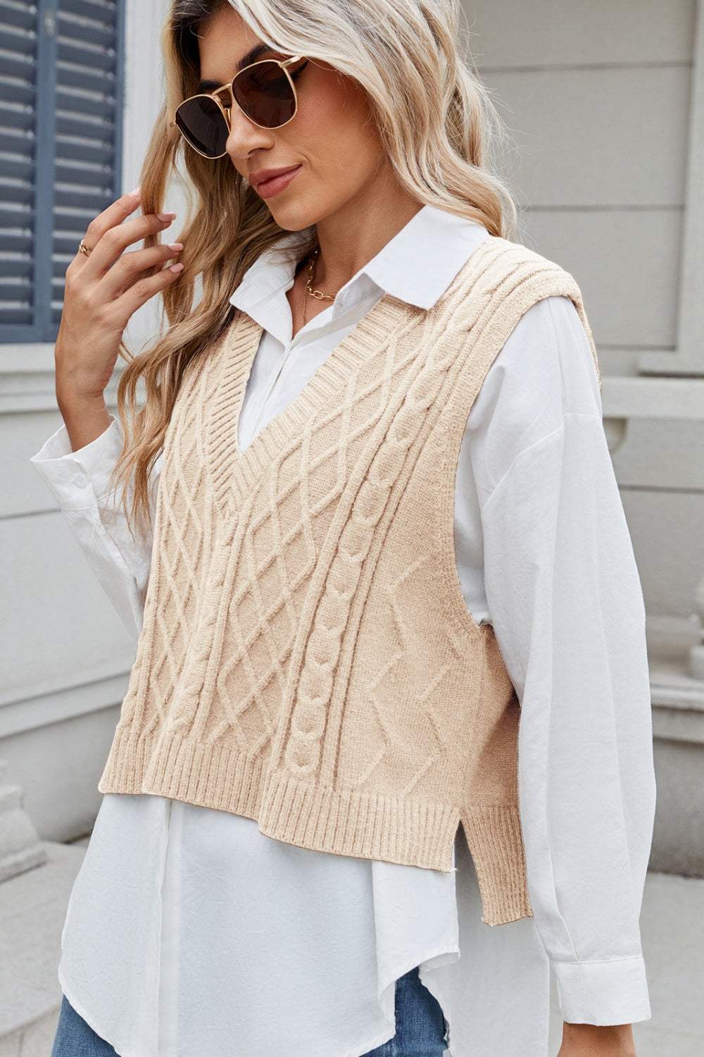 Margot Cable-Knit Sweater Vest Caramel 8