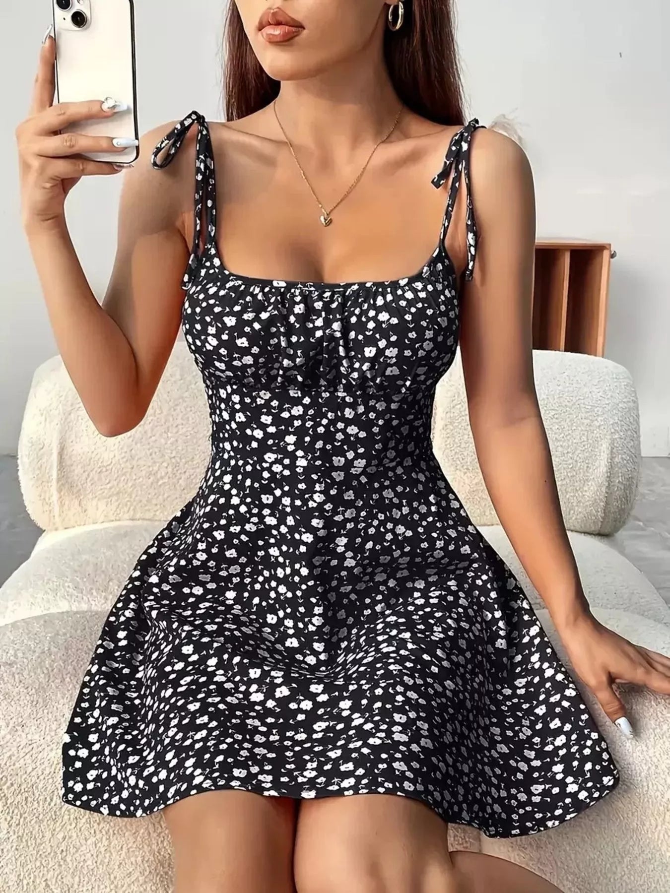Margot Floral Tie-Strap Mini Dress Black 2