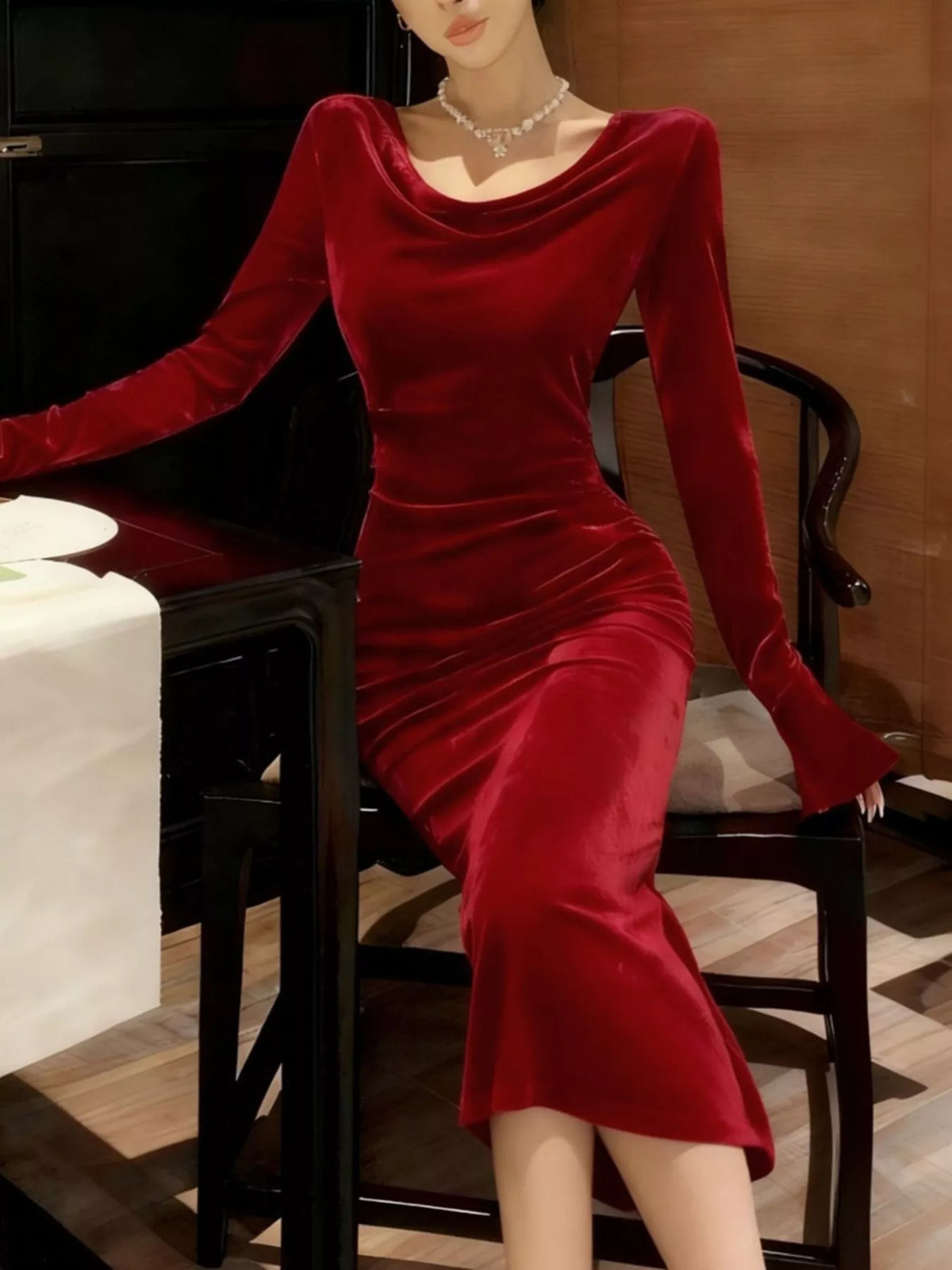 Margot Velvet Midi Dress Burgundy 3