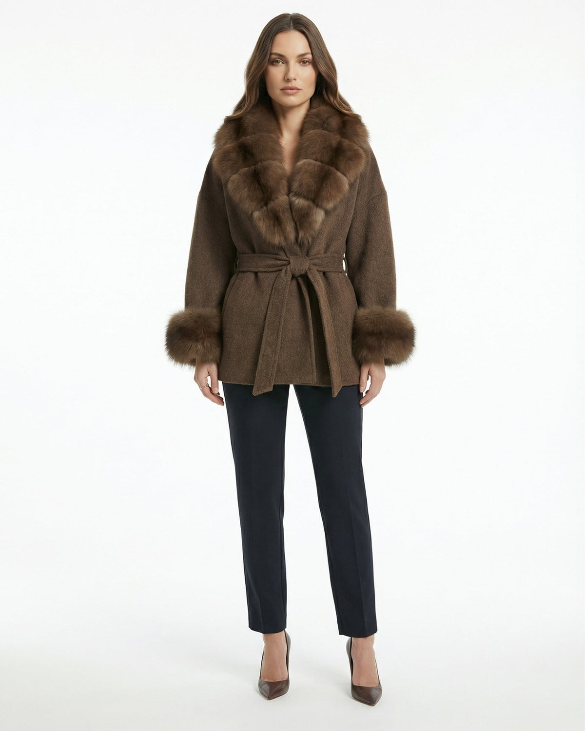 Divina Wool Coat with Fur Collar Coffee 2