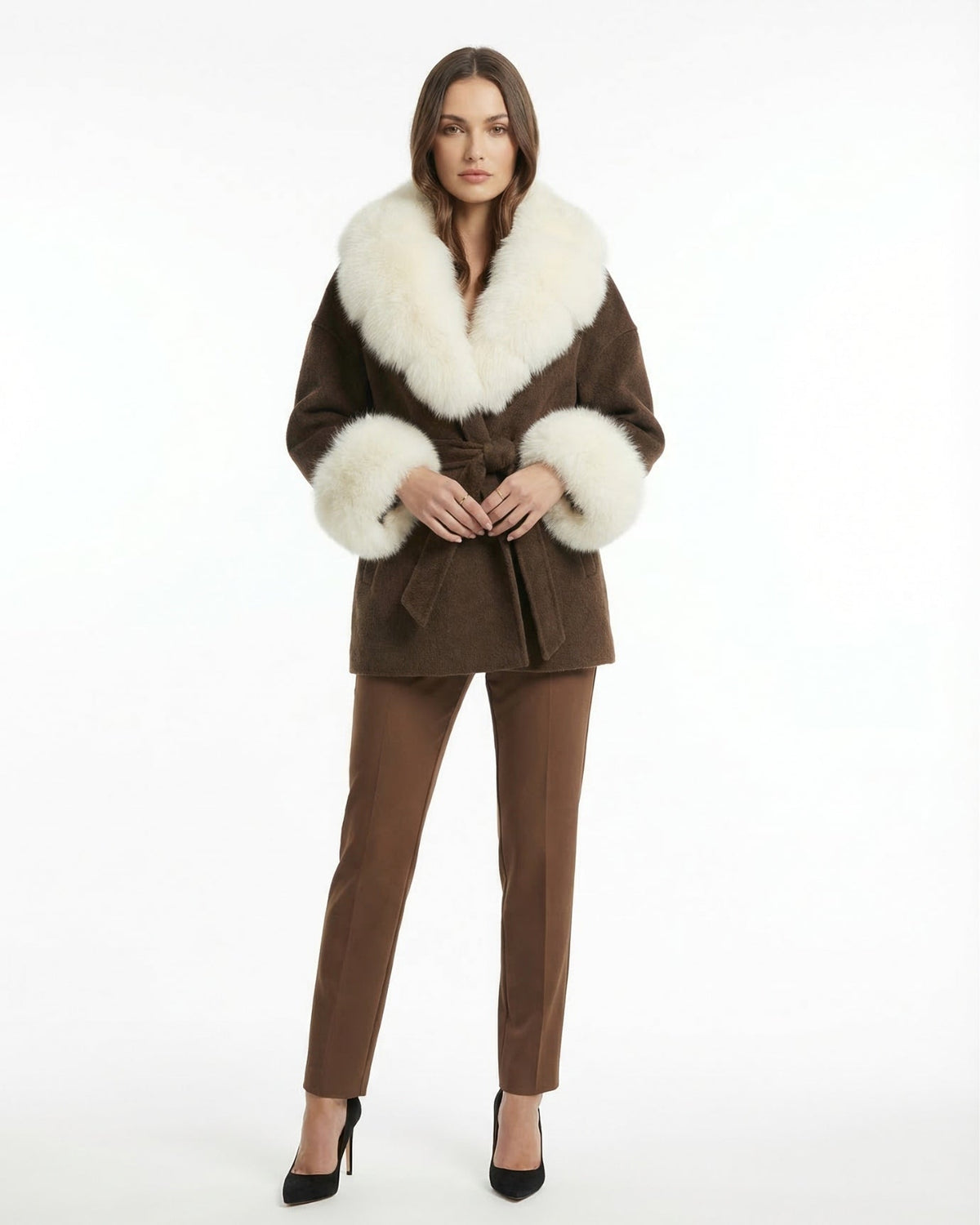 Divina Wool Coat with Fur Collar Gray Mocha Gray 5