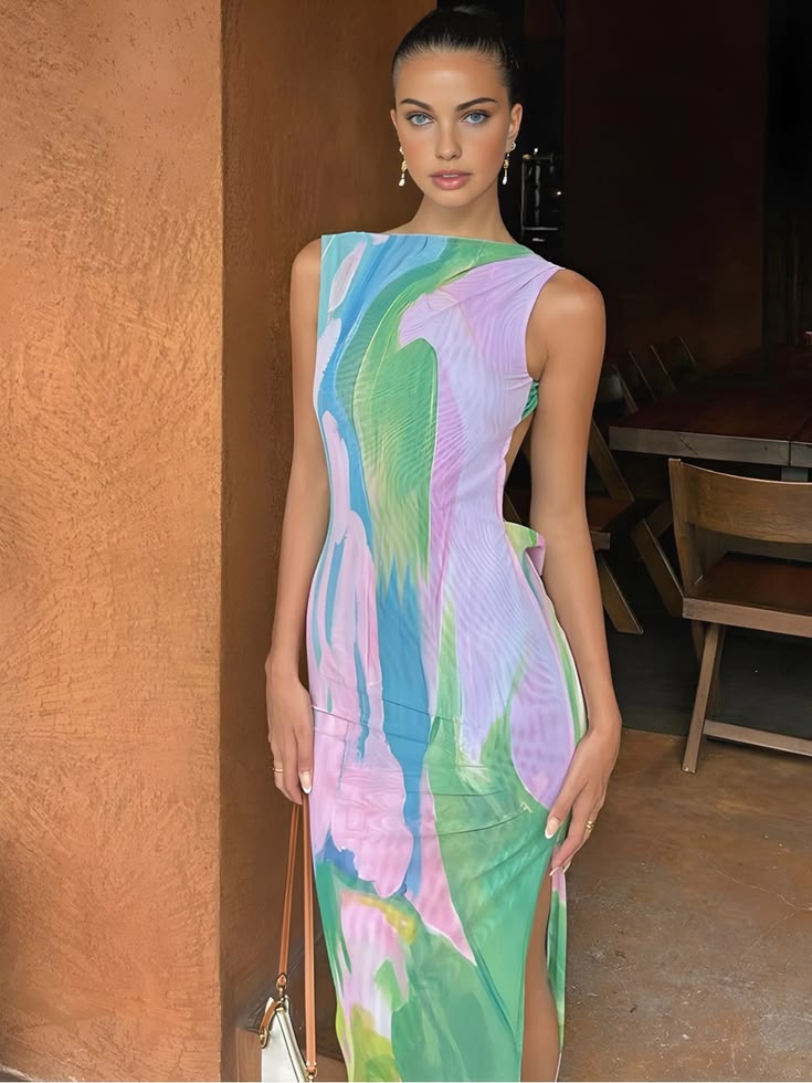 Celestine Marble Maxi Dress Green 1