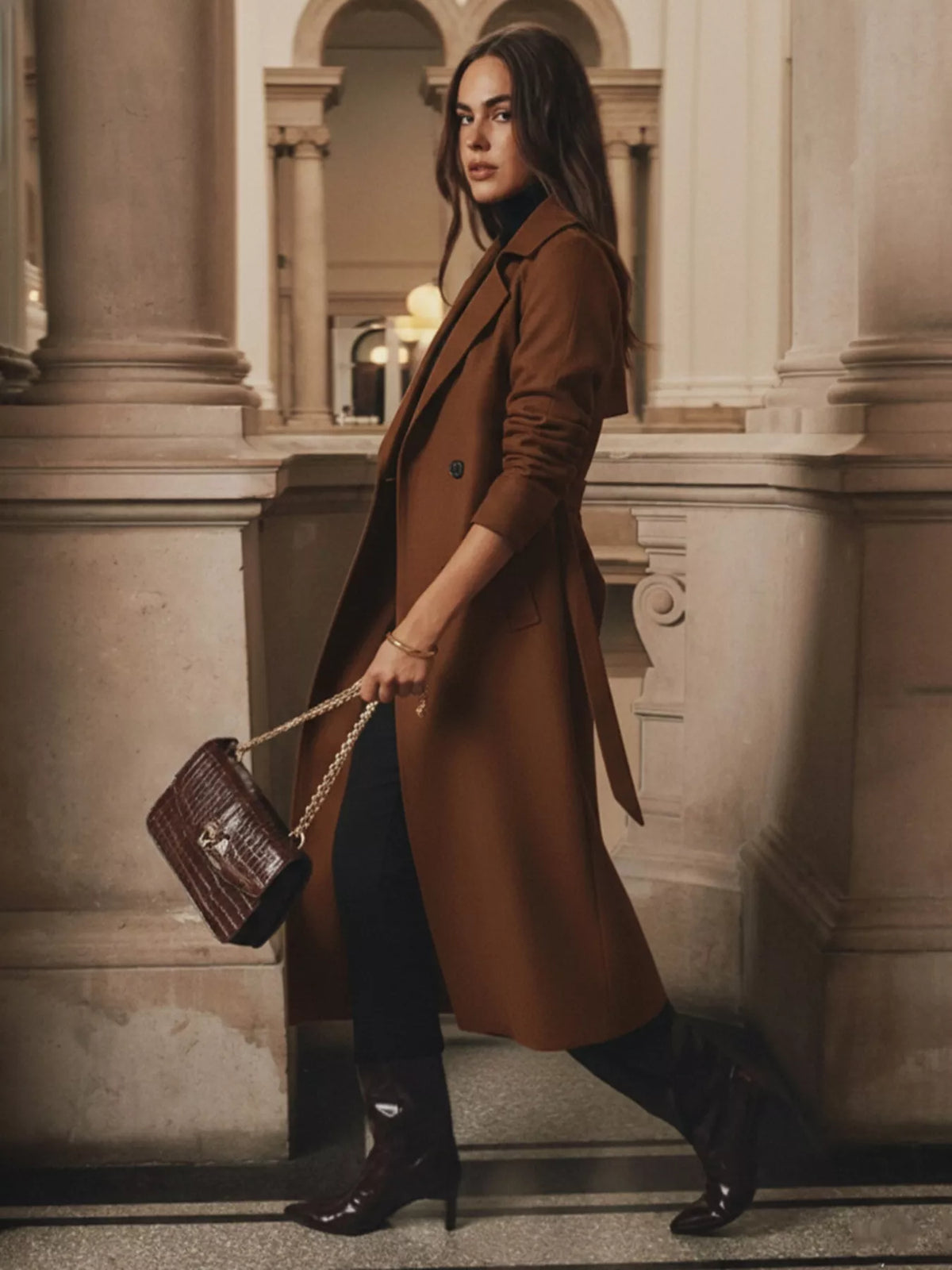 Margot Wool Blend Belted Coat Brown 4