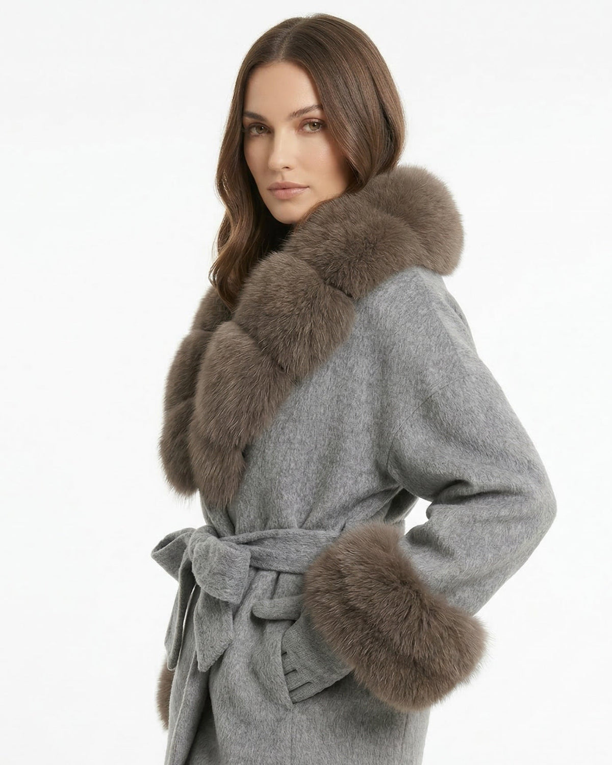 Divina Wool Coat with Fur Collar Coffee Off White 9