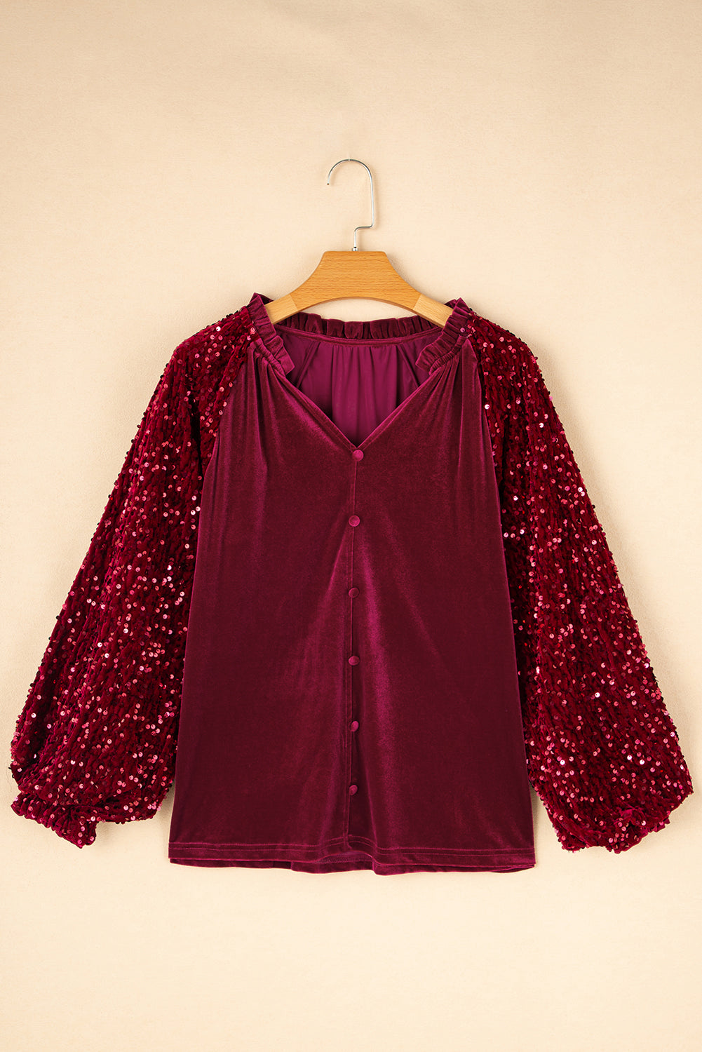 Freya Sequin Velvet Blouse Red Dahlia 8