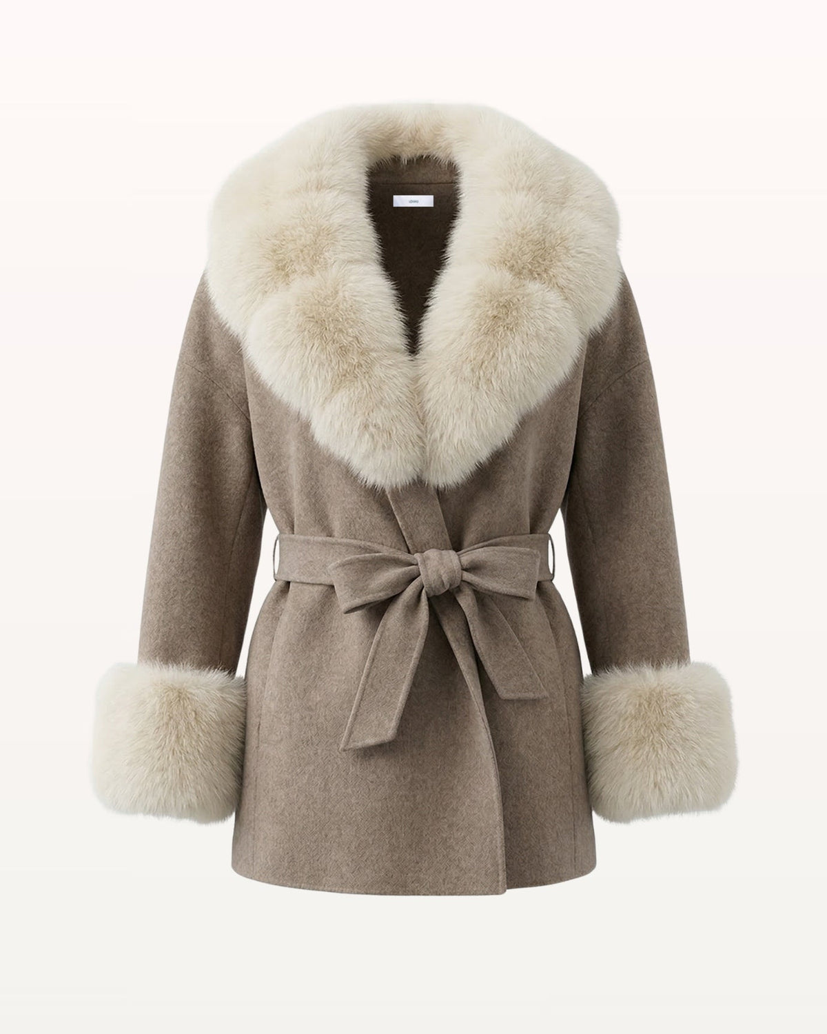 Divina Wool Coat with Fur Collar Khaki Mocha Gray 10