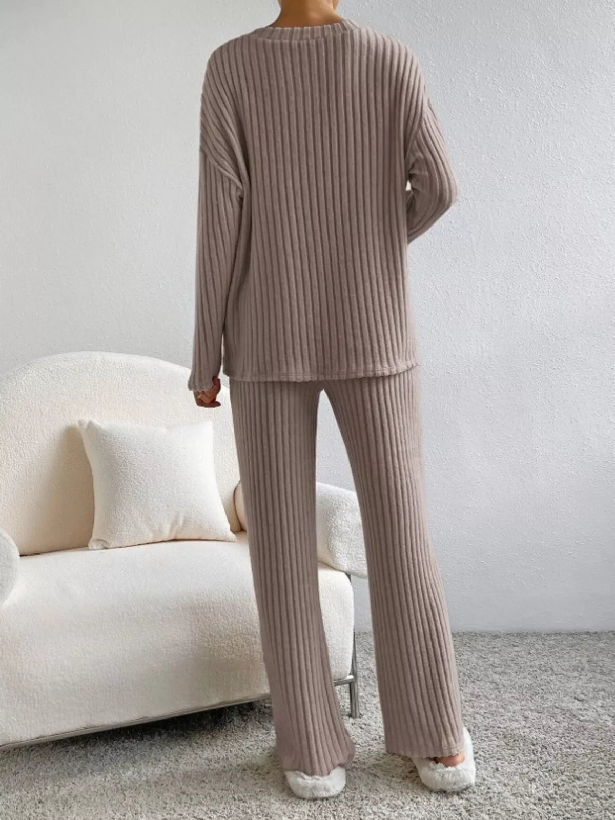 Celeste Ribbed Knit Two-Piece Set Off-white 8
