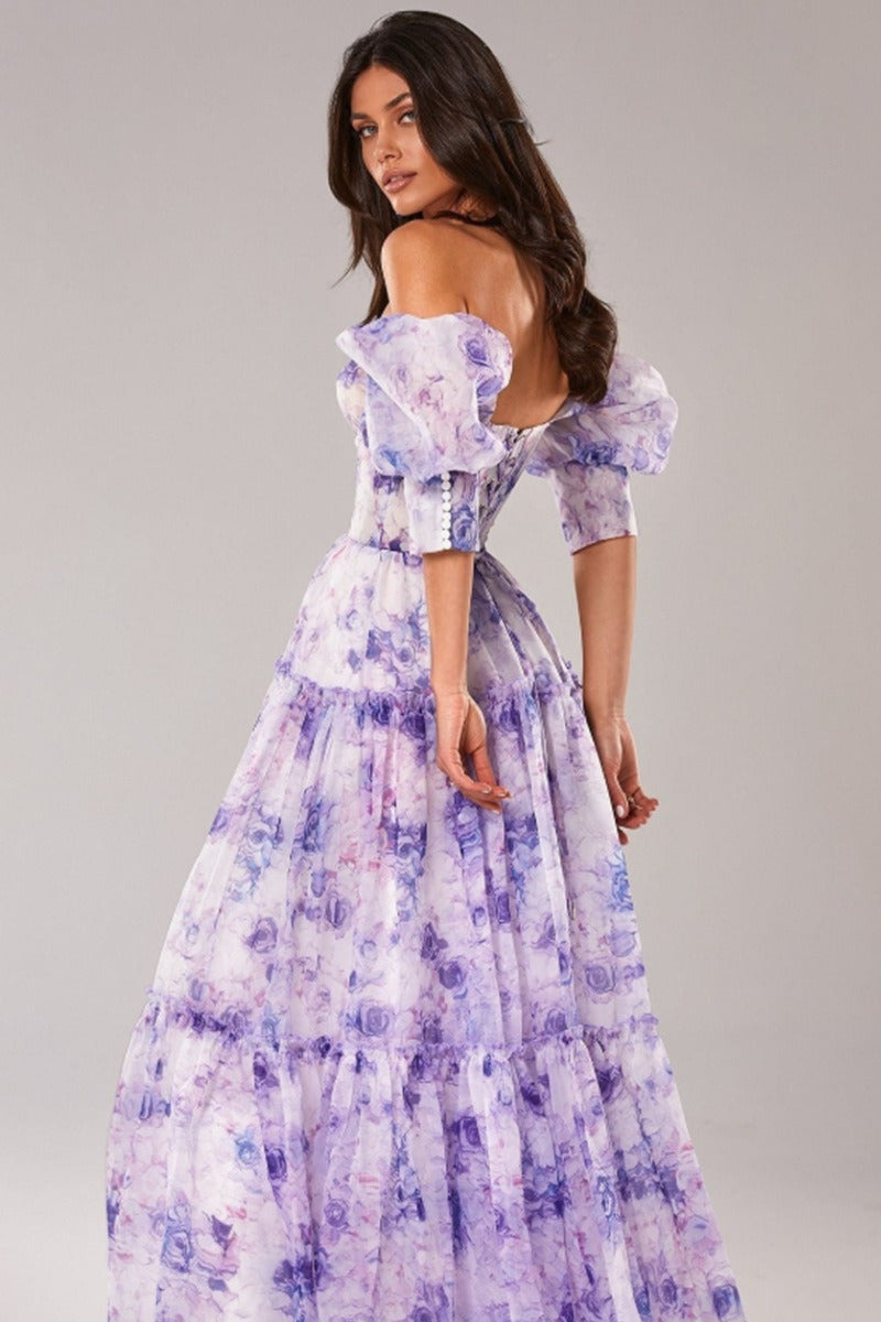 Isabelle Floral Organza Maxi Dress Blue 7