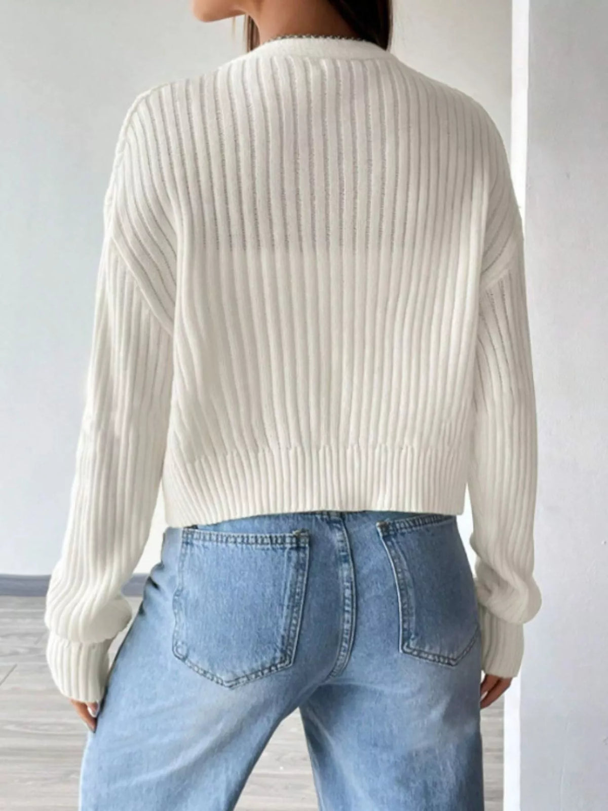 Margot Ribbed Cropped Cardigan Cream 5