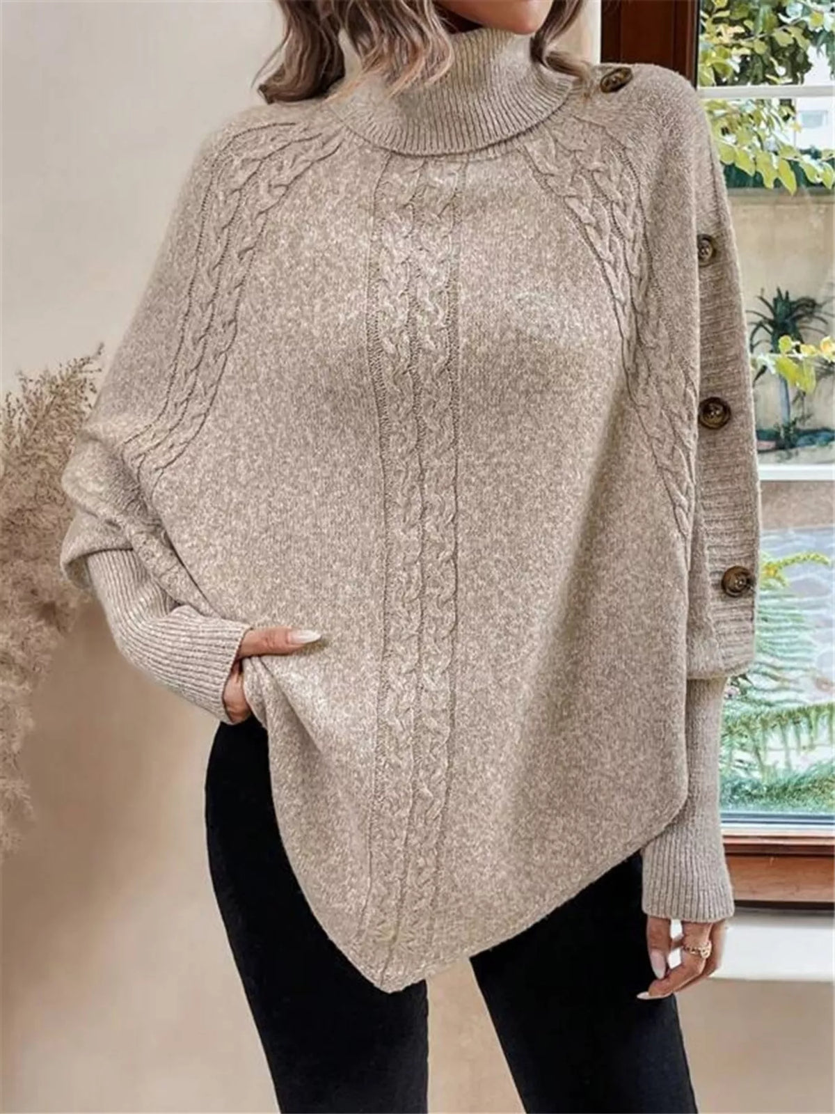 Margot Cable Knit Turtleneck Sweater Black 2