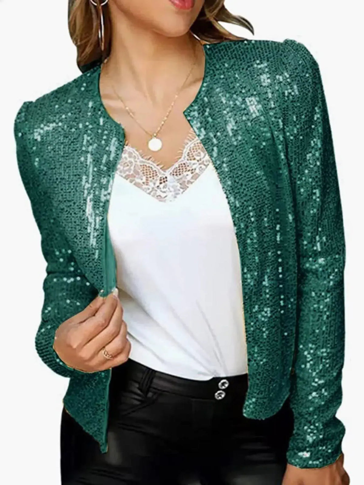 Bijou Sequin Jacket Dress Dark Green 10