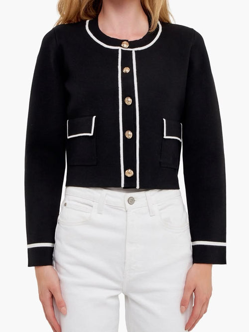 Persephone Contrast Cardigan Black 1