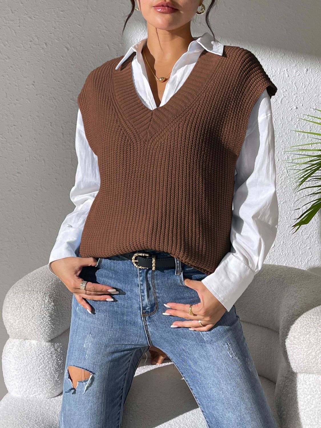Margot V-Neck Sweater Vest in Light Blue Light Blue 4