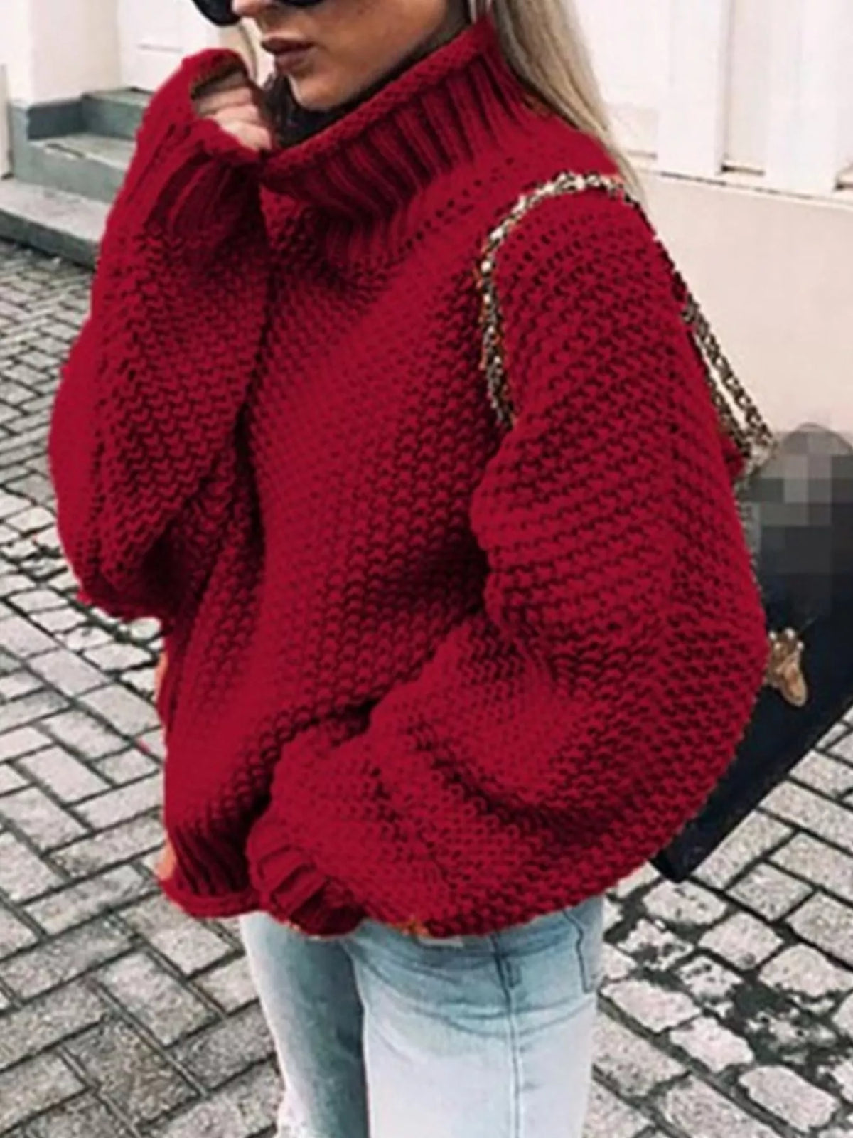 Margot Chunky Knit Turtleneck Sweater Burgundy 1