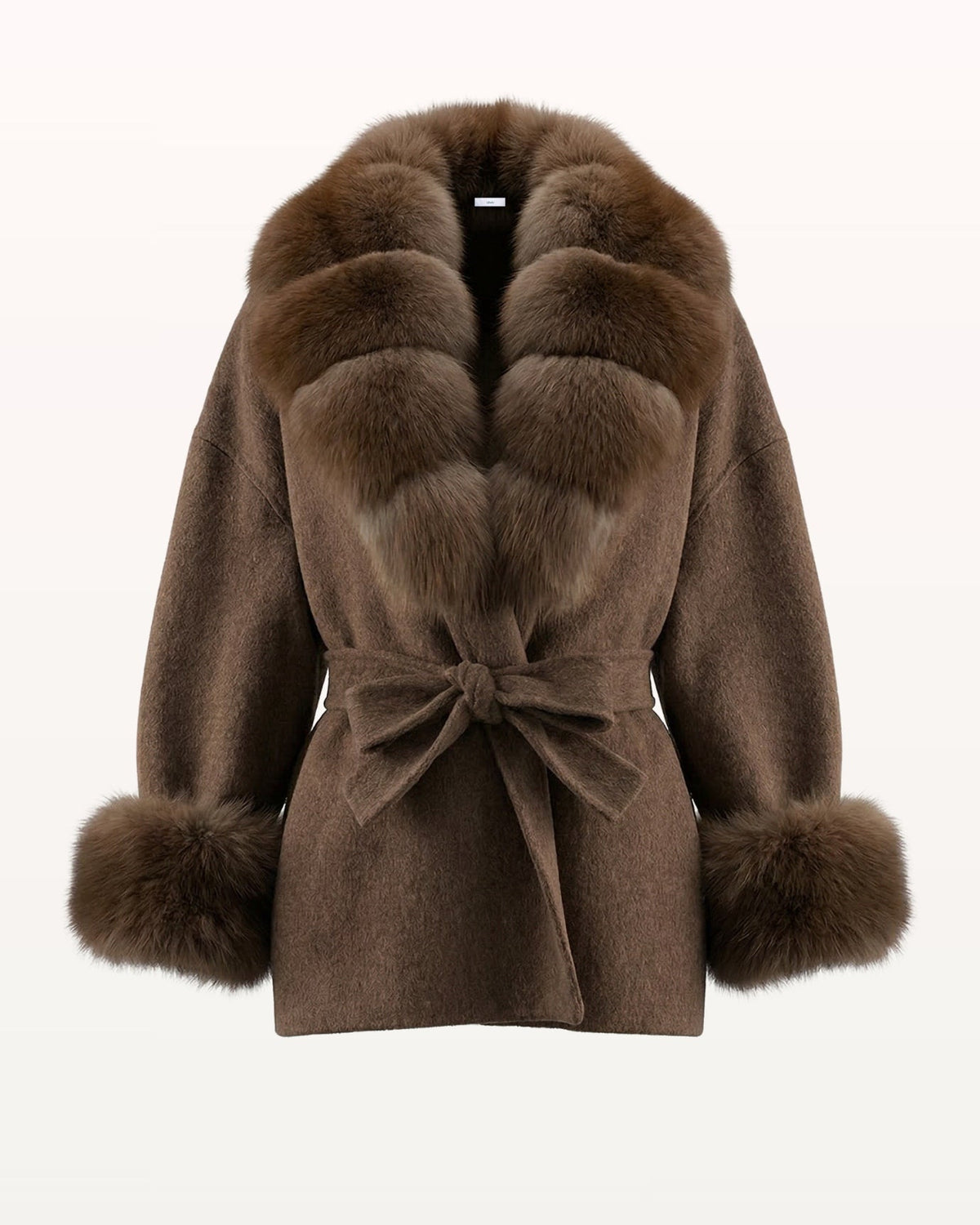 Divina Wool Coat with Fur Collar Khaki Mocha Gray 1